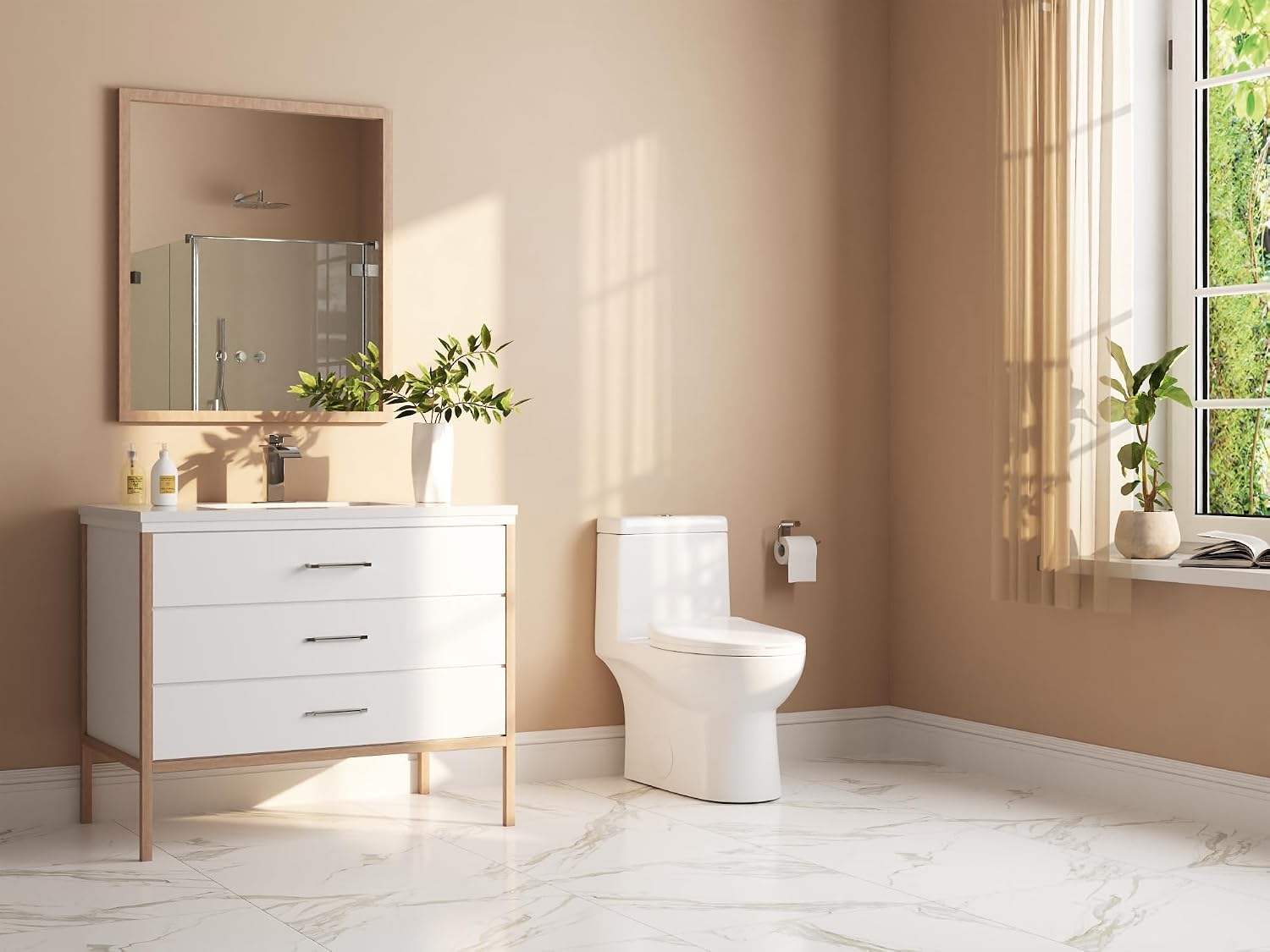 DeerValley DV-1F52816 Ally White Ceramic Standard Comfortable Seat Height Elongated Dual Flush One Piece Toilet with Soft Closing and Quick Release Toilet Seat