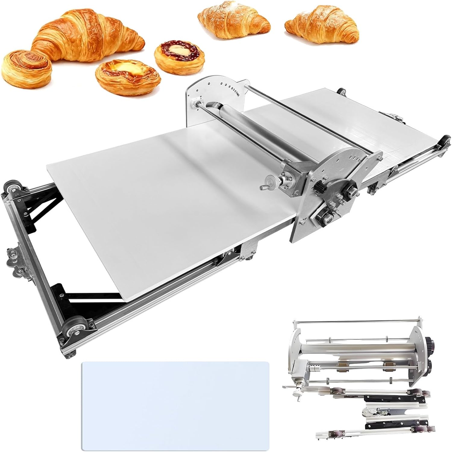 Electric Croissant Maker, Stainless Steel Folding Dough Roller with 40 x 17.7' Pressing Plate + 0.07 to 1.18' Adjustable Thickness for Puff Pastry and Fondant Pastries