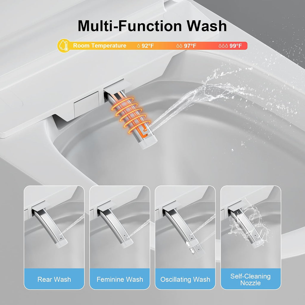 Smart Toilet with Bidet Built in, One Piece Bidet Toilet with Heated Seat & Dual Auto Flush, Foot Sensor, Warm Water Wash&Dry, Modern Electric Tankless Toilet for Bathroom with Auto Lid&Seat