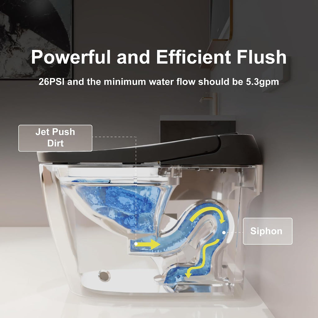Smart Toilet - Auto Open/Close, One Piece Elongated Design, LED Display Comfort Height Toilet, Foot Sensor Flush, Auto Flush System, Heated Seat, Night Light for Modern Bathroom
