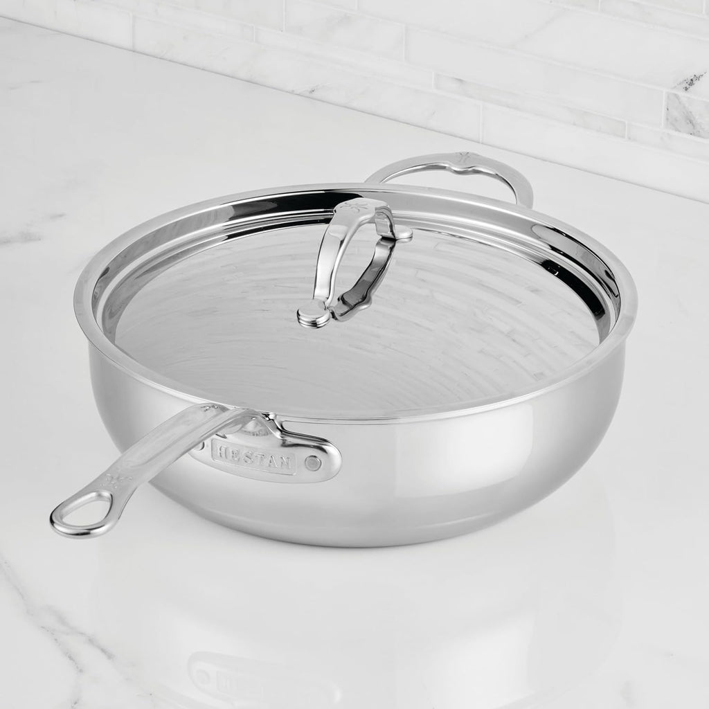 Hestan ProBond Luxe 5-Quart Essential Pan with Lid, Professional Clad Stainless Steel, ProCore Tri-Ply Clad Construction, Polished Exterior, Induction & Oven Safe