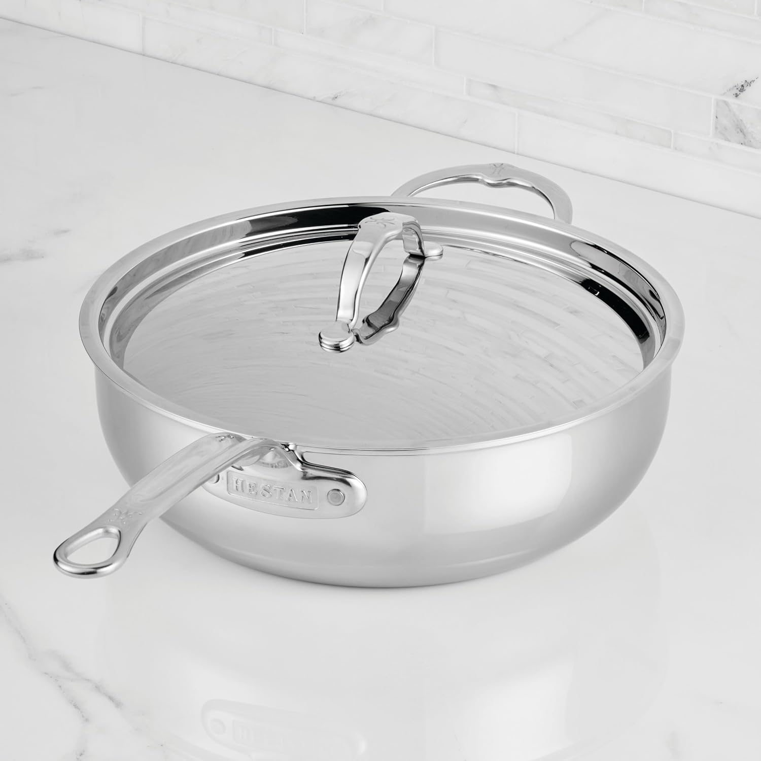 Hestan ProBond Luxe 5-Quart Essential Pan with Lid, Professional Clad Stainless Steel, ProCore Tri-Ply Clad Construction, Polished Exterior, Induction & Oven Safe