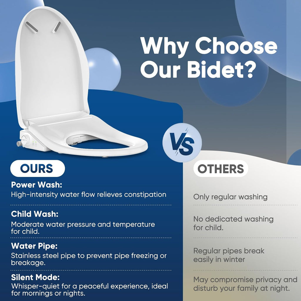 Bidet Toilet Seat Attachment for Olive Smart Toilet with Warm Water & Dryer, Feminine & Child Wash, Self-Clean Stainless Steel Nozzle, Adjustable Water Pressure, Slow Close Lid