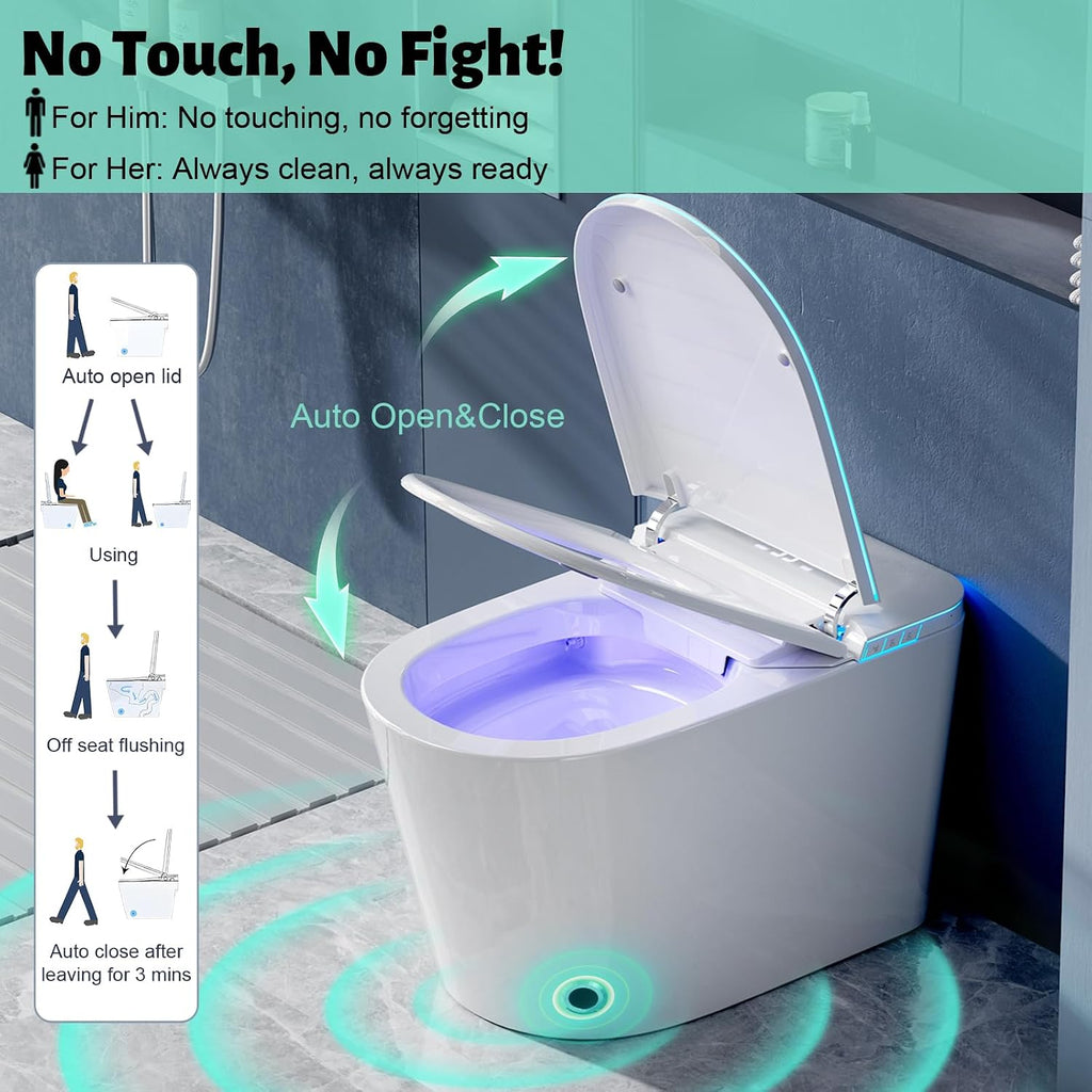 Smart Toilet with Bidet Built in, Bidet Toilet with Heated Seat and Night Light, Modern Tankless Toilet with UV for Bathroom, One Piece Toilets with Soft Close, Dryer, Foot Sensor, Auto Lid&Seat