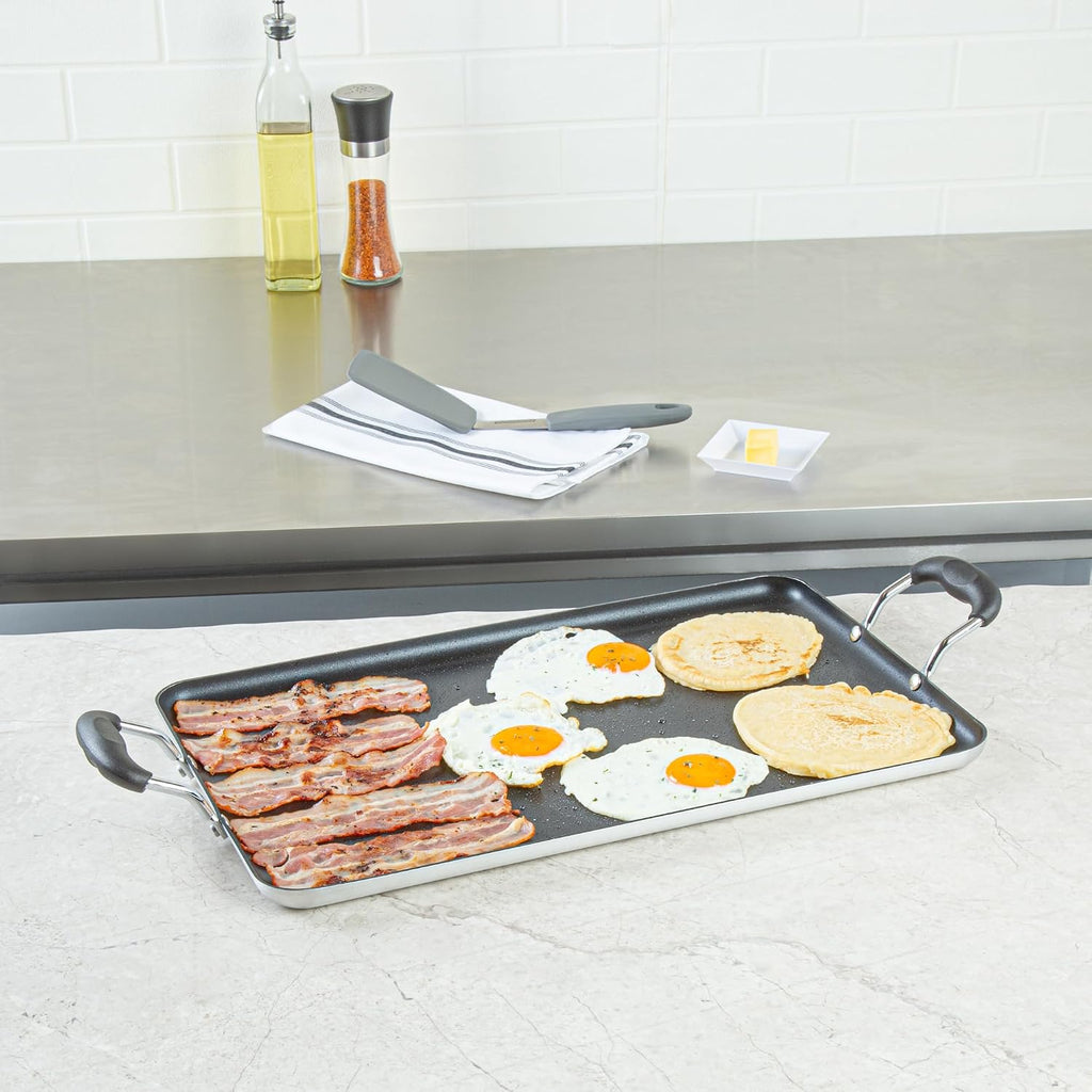 Restaurantware-Met Lux 19 x 11.7 Inch Double Burner Griddles, 10 No-Stick Flat Top Grills - Cool Touch Handles, Compatible With Gas And Electric, Aluminum Griddle Pans, Even-Heating, For Eggs