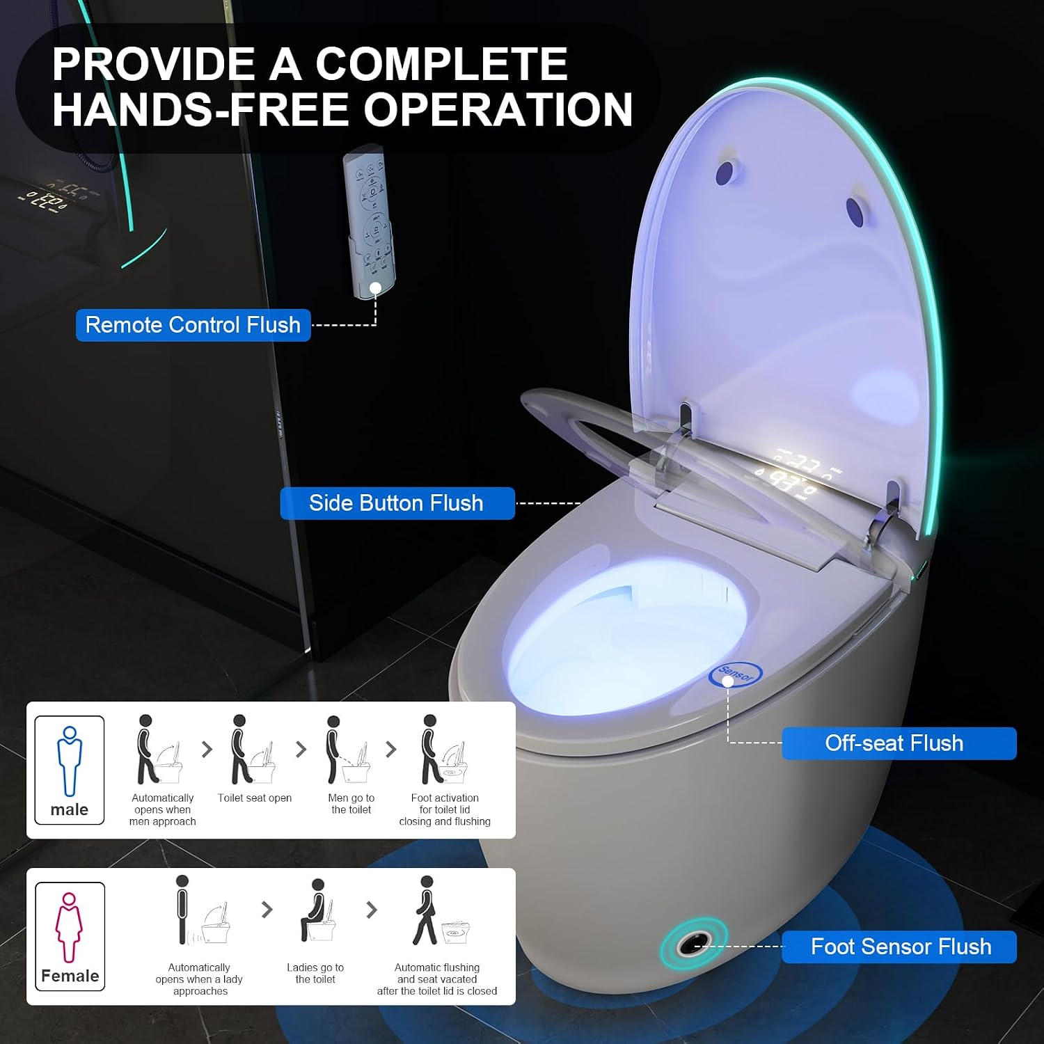 Smart Toilet with Bidet Built-in, Foam Shield Anti-Splash, Auto Open/Close Lid & Flush, Tankless One Piece Elongated Toilets with Heated Seat, Instant Warm Water, Air Dryer, Foot Sensor