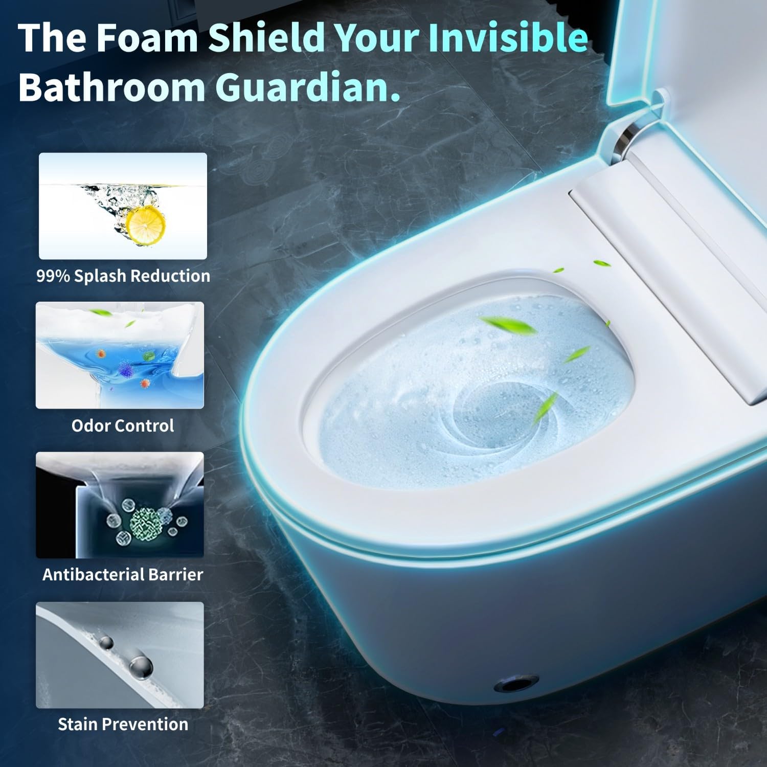 VIPBEAR Tankless One-Piece Smart Toilet with Heated Seat & Auto Lid | 1000g MaP, High Efficiency Dual Flush | Foam Shield, Foot Sensor, Night Light, Blackout Flush