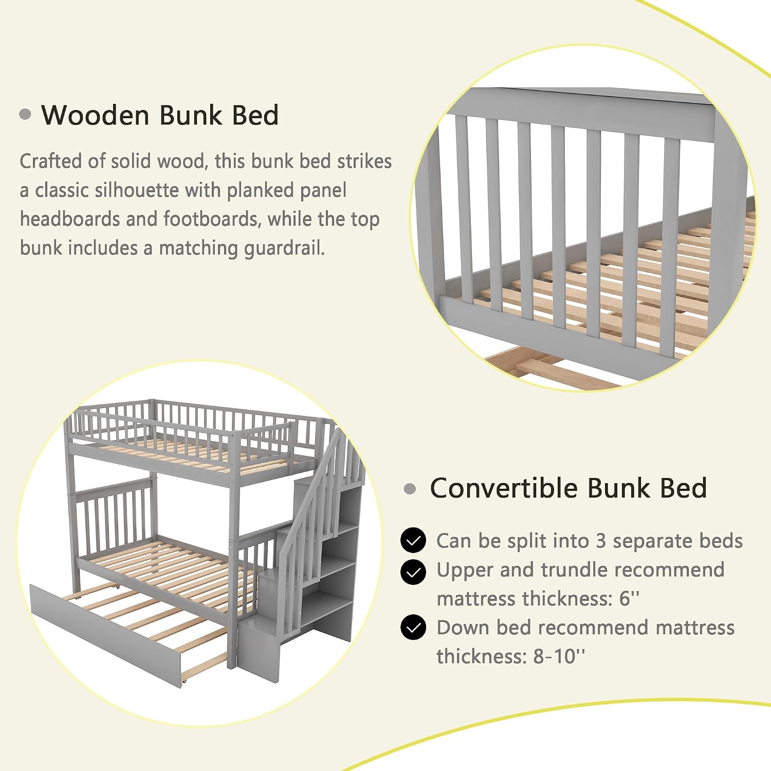 Harper & Bright Designs Twin-Over-Twin Bunk Bed with Trundle and Storage Staircase, Solid Wood 3 in 1 Stairway Bunk Bed with Trundle