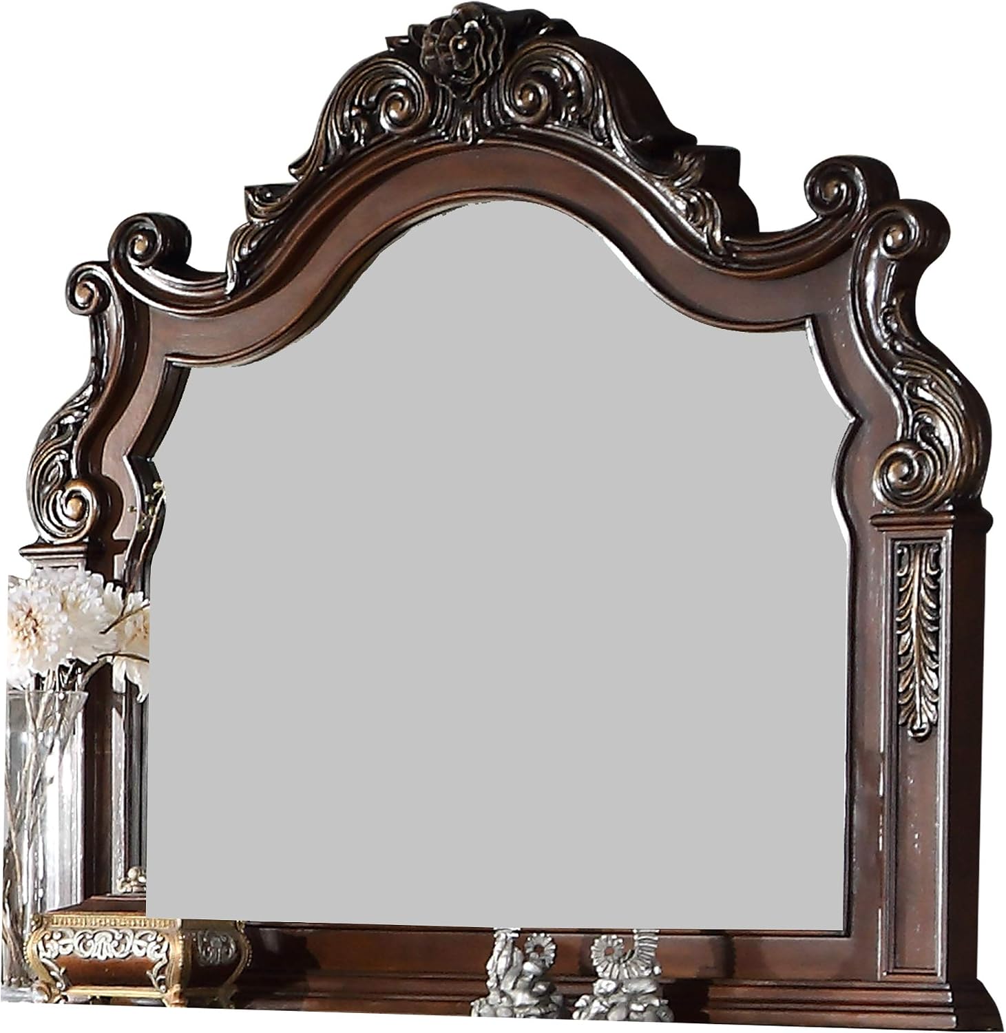 First of a Kind Santa Monica Traditional 5 Piece Queen Bedroom Set with Upholstered Tufted Headboard Elegant Classic Design Coordinated Furniture Collection, Cherry