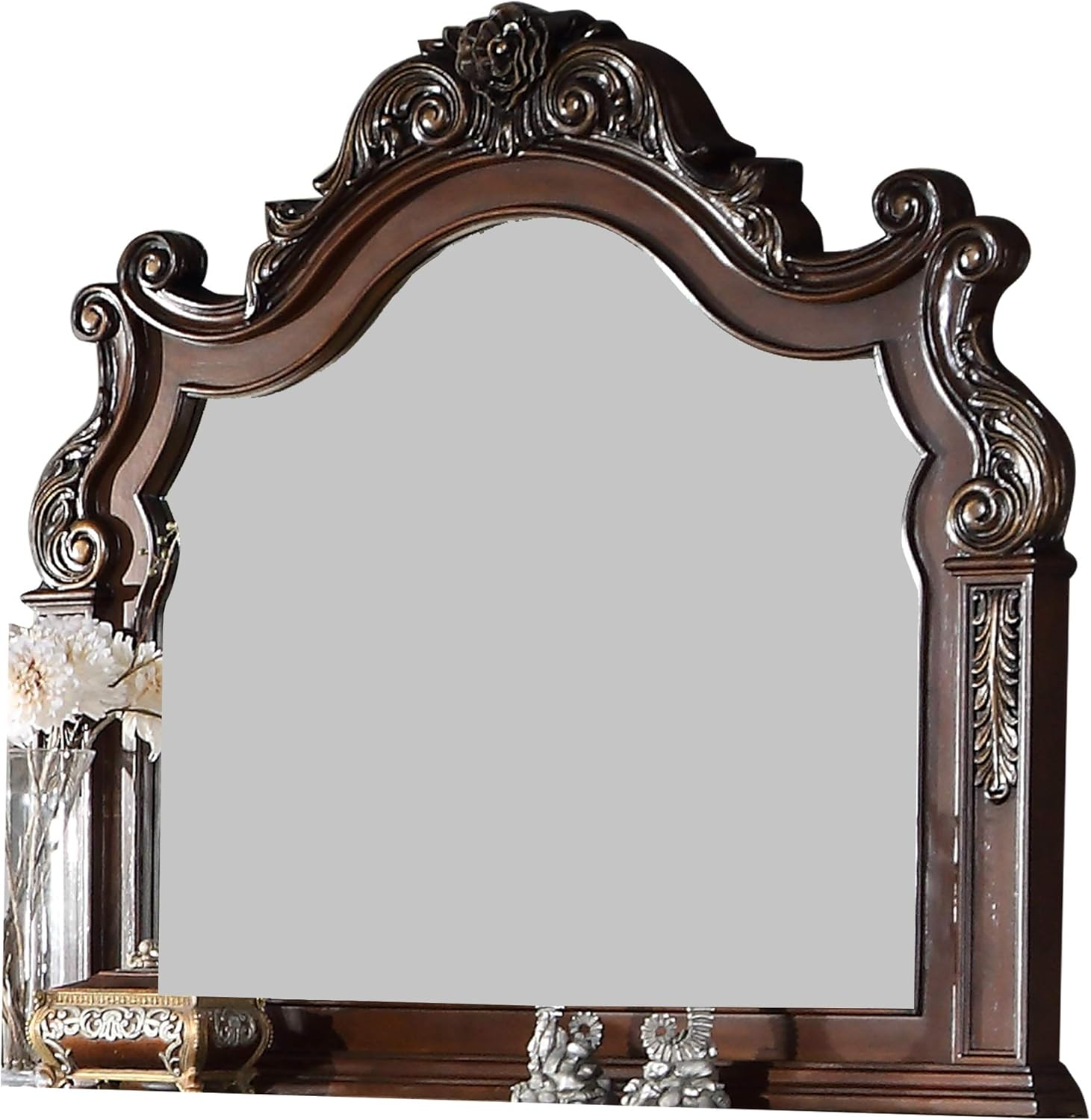 First of a Kind Santa Monica Traditional 5 Piece King Bedroom Set with Upholstered Tufted Headboard Elegant Classic Design Coordinated Furniture Collection, Cherry