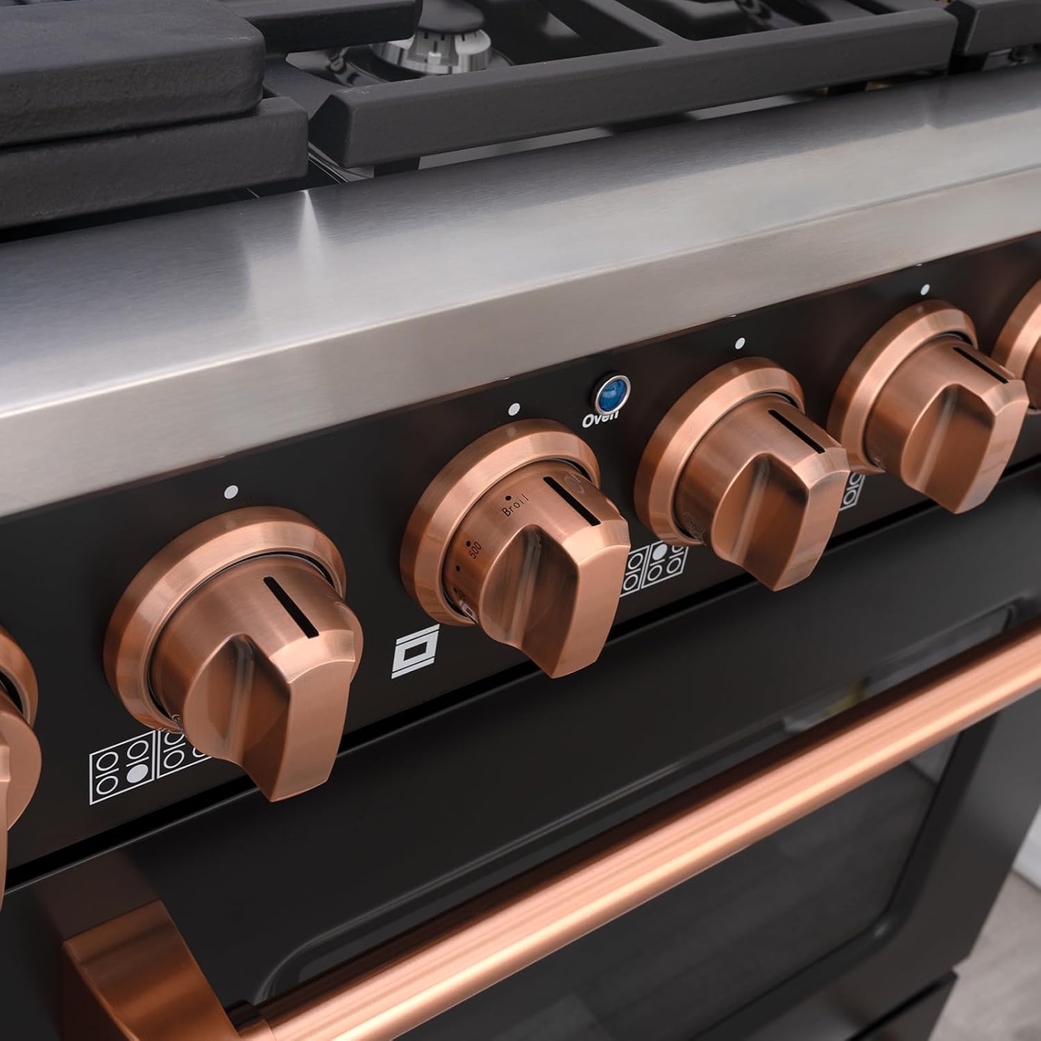 Akicon 48 Inch Freestanding Gas Range - 6.7 cu. ft. Double Rapid Convection Gas Oven Stove with 8 Sealed Burners & a Griddle, Heavy Duty Cast Iron Grates (Black & Copper)