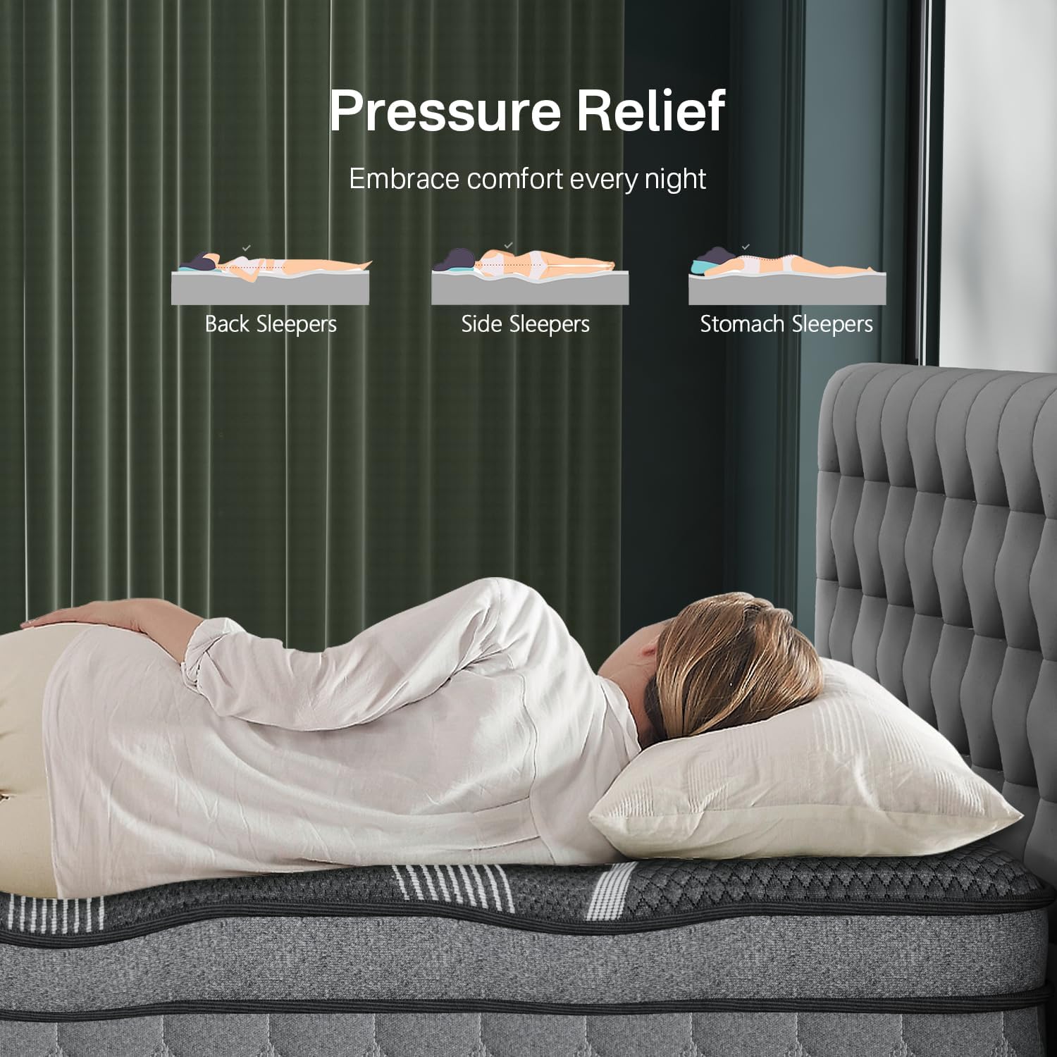 King Size Mattress 14 Inch, Hybrid King Mattress in a Box, Cooling Memory Foam Mattresses with Individual Pocket Springs, Pressure Relief, Fiberglass Free, Motion Isolation, 365-Night Trial