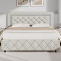 BarnFurin Queen Bed Frame with Diamond Tufted Headboard, Faux Leather Upholstered Bed with Wooden Slats Support, No Box Spring Needed, Mattress Foundation, Easy Assembly, Cream