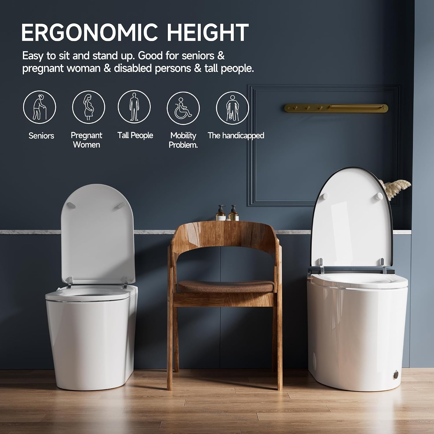 18' Tall Smart Toilet with Bidet Built in,Elongated,Tank Built in,LED Display,Auto Open Close,1000g MaP Flush,Warm Water Sprayer,Dryer,Foot Sensor,Heated Seat & Foam Dispenser