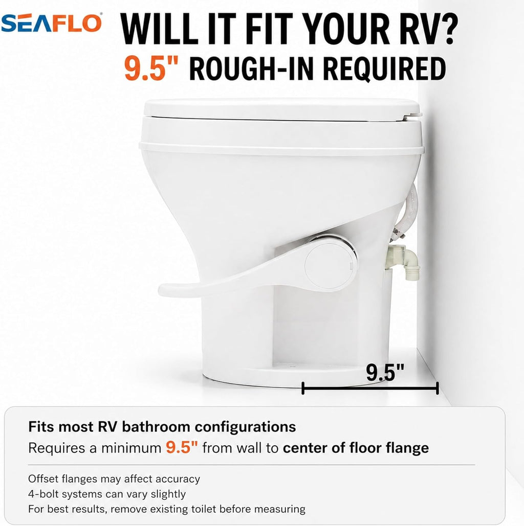 SEAFLO RV Toilet with Sprayer Attachment - White, 18.4' Residential Height, Gravity Flush Foot Pedal Camper Toilet Soft Close Seat Elongated Bowl Motorhome, 4-Year Warranty, SFRTPH-01-02