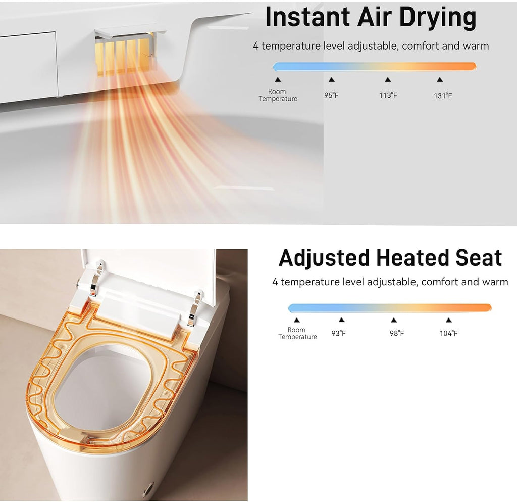SouNor Smart Toilet with Bidet,Front Nozzle For Lady, Adjusted Heated Seat, Warm Water and Dry,Auto Open/Flush,White (White)