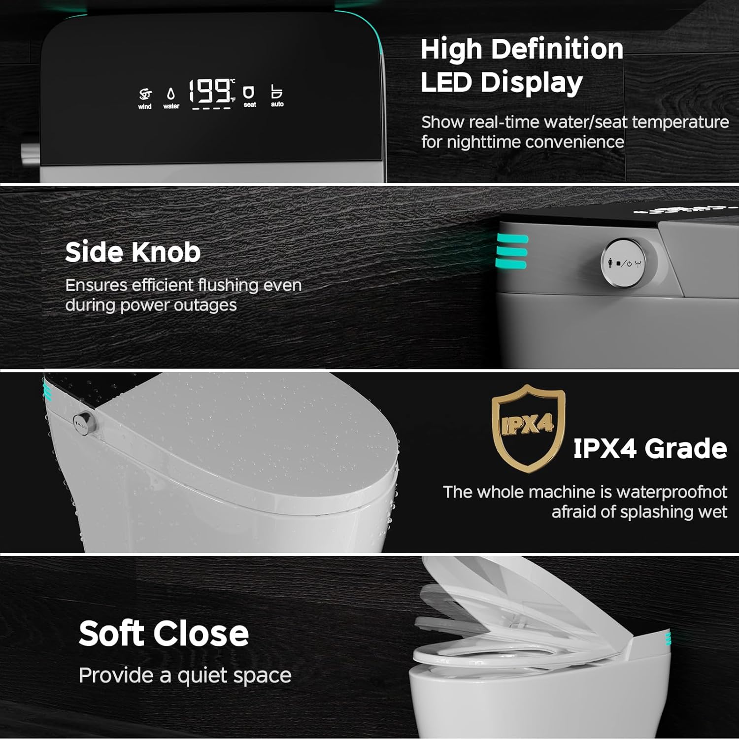 Smart Toilet with Bidet Built In, One Piece Bidet Toilet with Auto Dual Flush, Foam Shield, Modern Elongated Tankless Toilet with Foot Sensor, Heated Bidet Seat, Warm Water & Dryer,LED Display