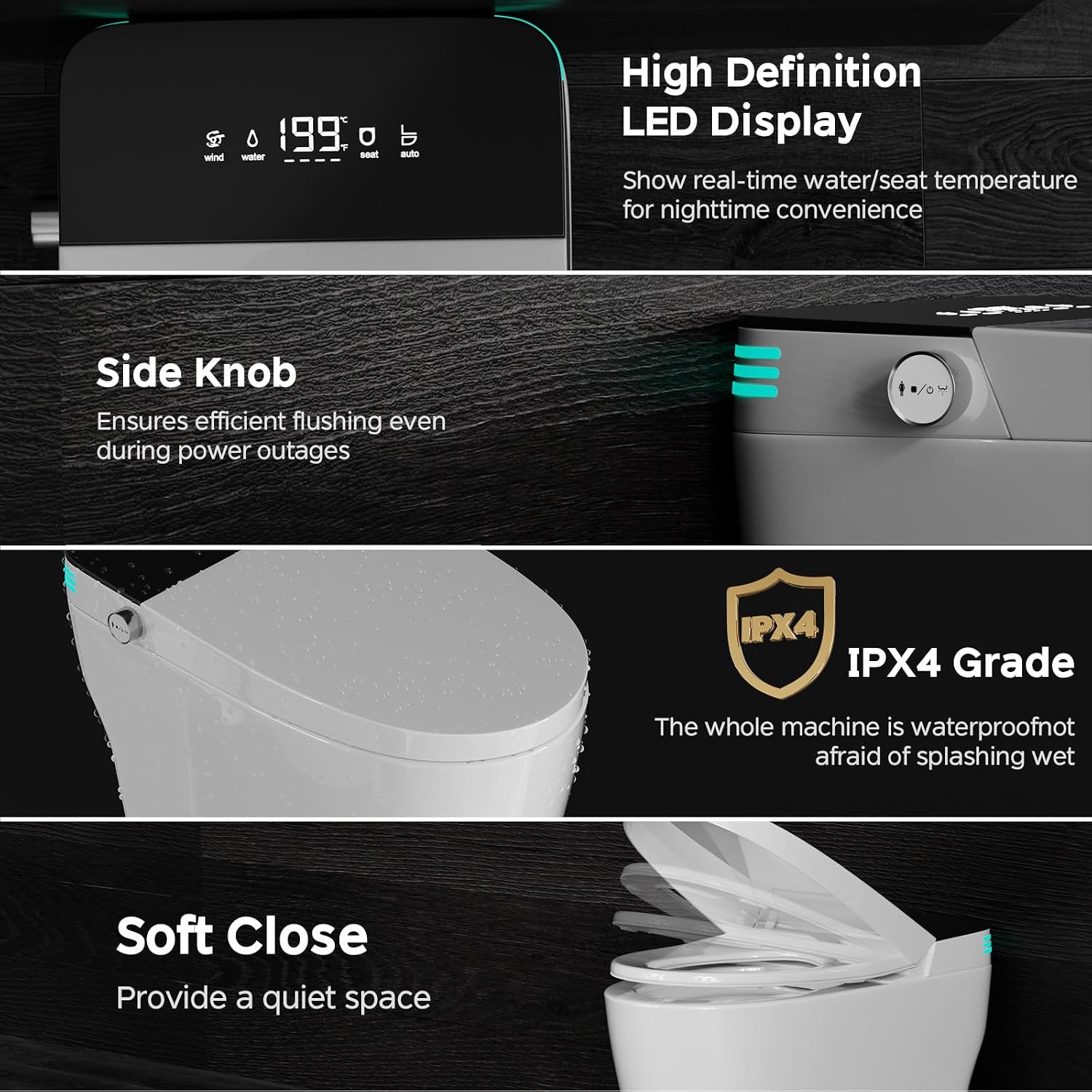 Smart Toilet with Bidet Built In ADA Height 17.7', One Piece Tankless Bidet Toilet with Auto Open Close, Foam Shield, Voice Control Modern Elongated Toilet with Heated Seat, Warm Water & Dryer