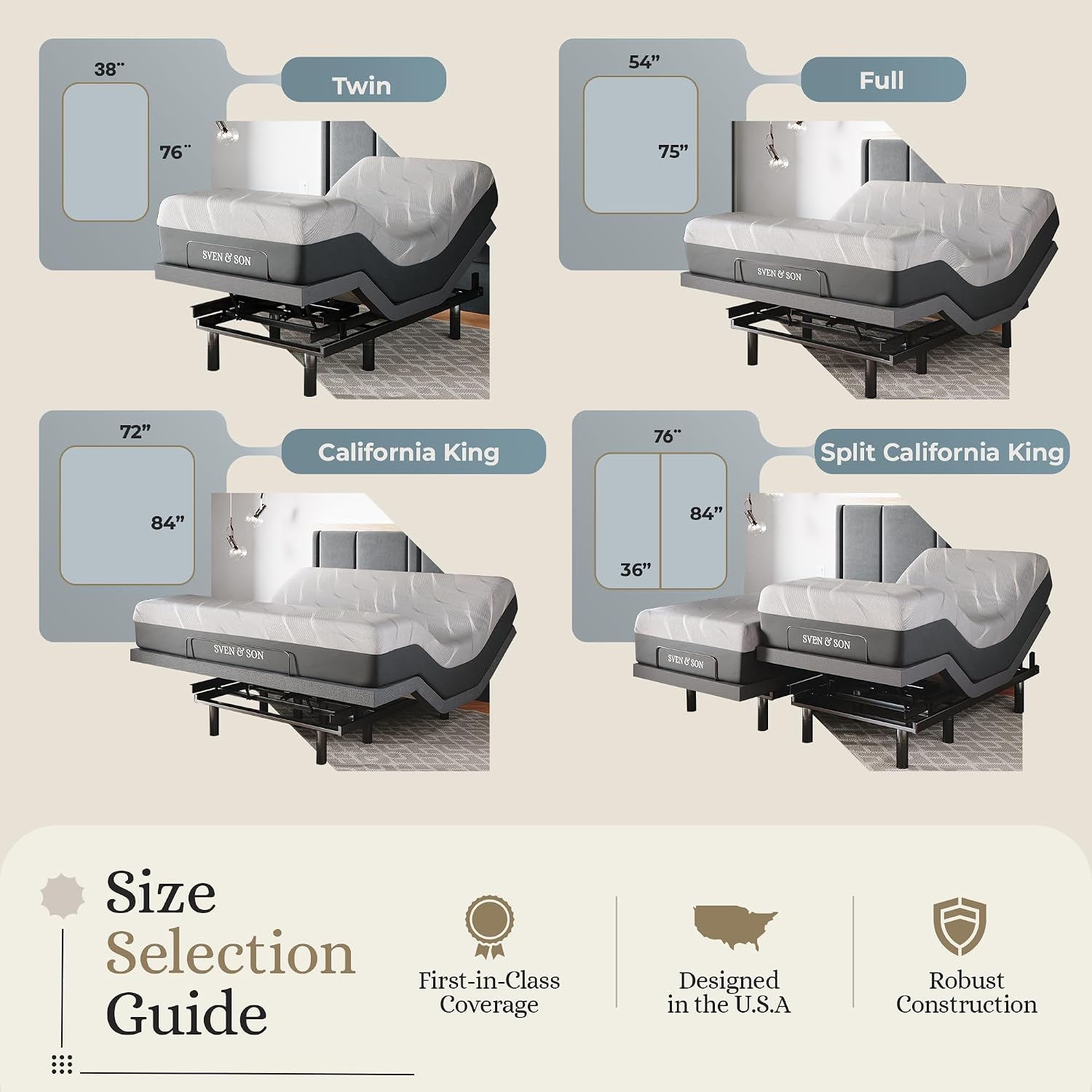 Sven & Son Classic Adjustable Bed Base, Head and Foot Lift, Massage, Under-Bed Lights, USB, Gel Memory, Zero Gravity Smart Frame - Full + 12 inch Memory Foam Matt (Medium)