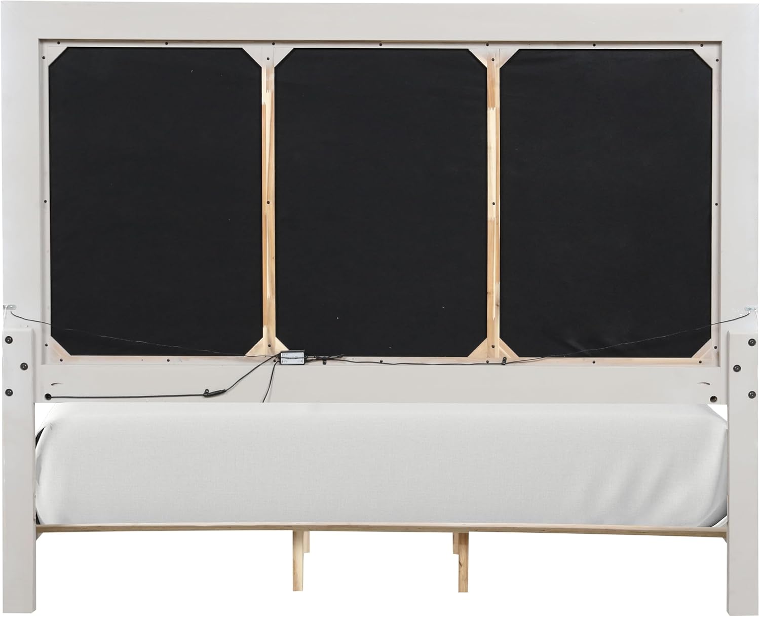 Furniture of America Bailer Modern Solid Wood 6-Piece Bedroom Set with LED on Headboard, Stainless Steal Posts and Marble Top on Nightstand, Box Spring Needed, Queen, Weathered Gray