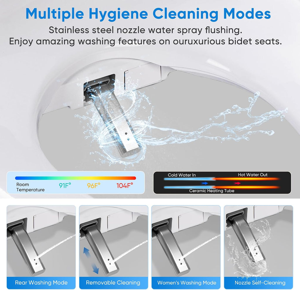 Upgrade Bidet Toilet Seat Elongated, Rear and Feminine Wash, Unlimited Warm Water, Heated Seat, Warm Air Drying, Soft Close Lid Upgraded Bidet Toilet