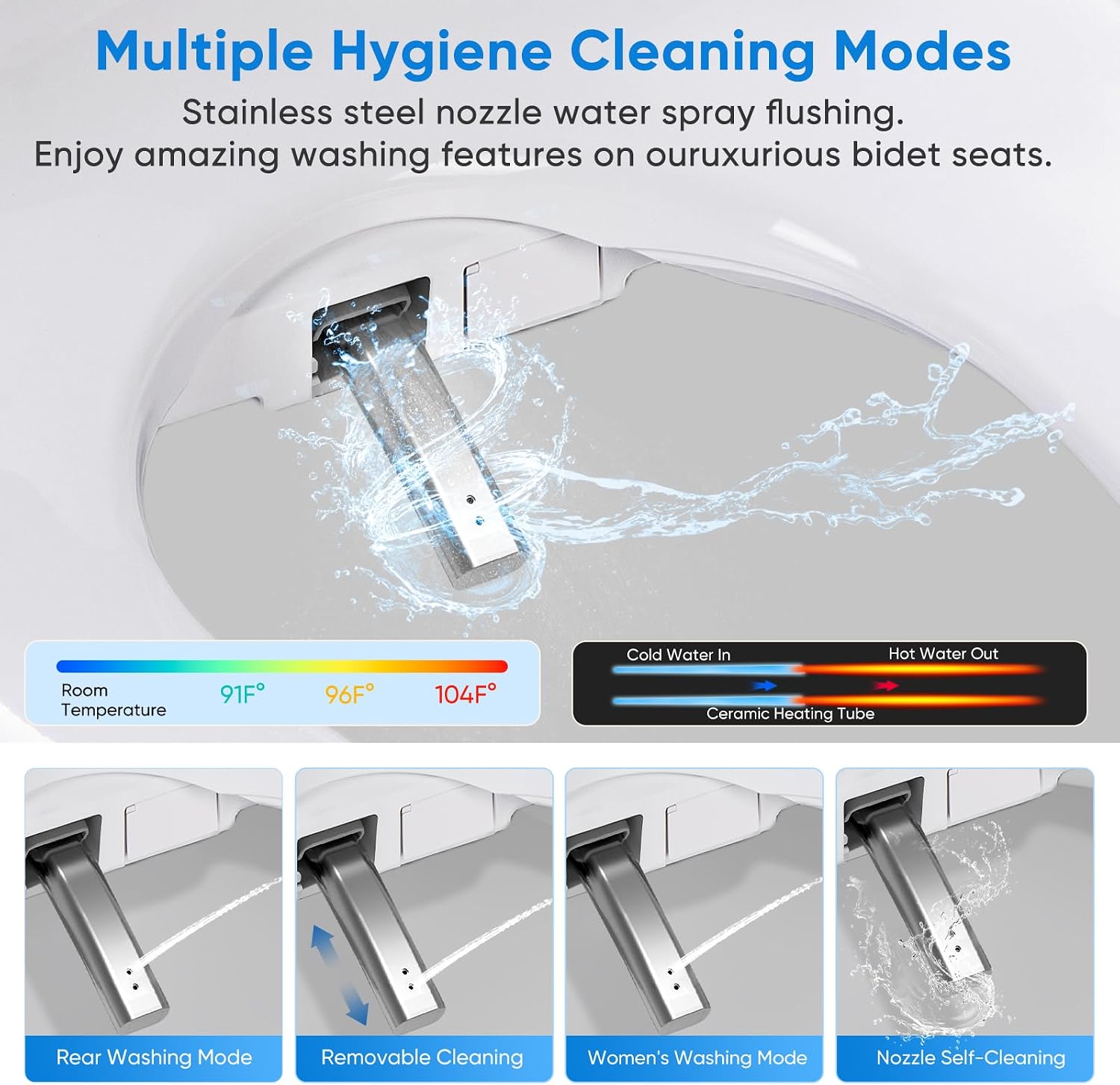Upgrade Bidet Toilet Seat Elongated, Rear and Feminine Wash, Unlimited Warm Water, Heated Seat, Warm Air Drying, Soft Close Lid Upgraded Bidet Toilet