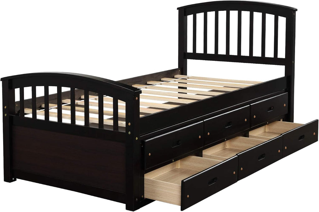 Merax Twin Size Platform Storage Bed Solid Wood Bed with 6 Drawers
