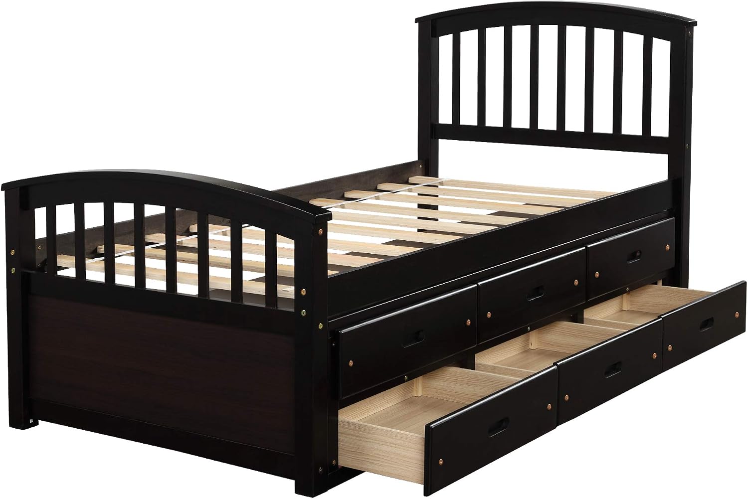 Merax Twin Size Platform Storage Bed Solid Wood Bed with 6 Drawers