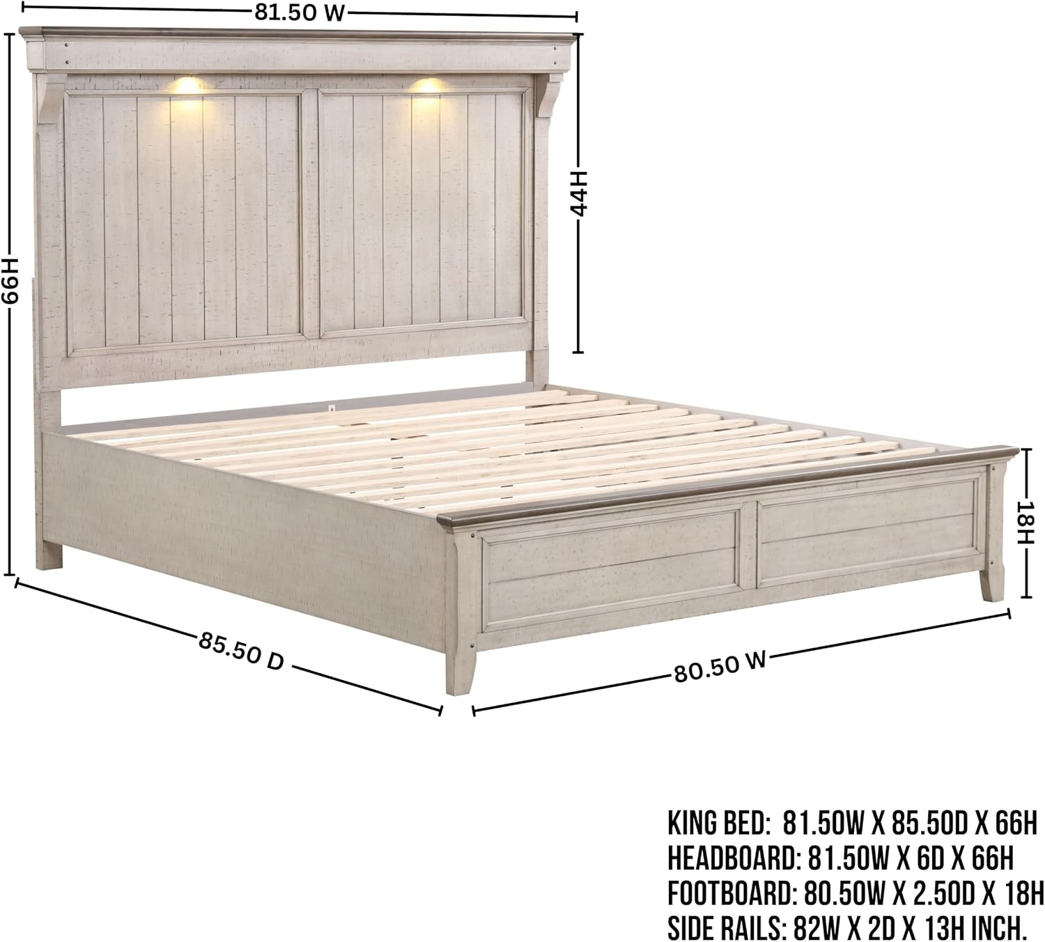 Roundhill Furniture Walcott 3-Piece Bedroom Set with Touch LED Lighting, Weathered Dusty-Taupe Finish, King