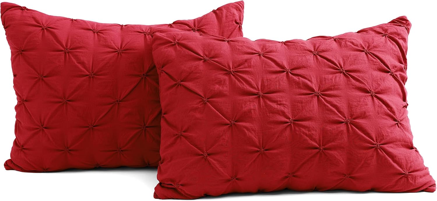 Lush Decor Ravello Pintuck Comforter Set - Luxe 5 Piece Textured Bedding Set - Traditional Glam & Farmhouse Inspired Bedroom Decor - King, Red