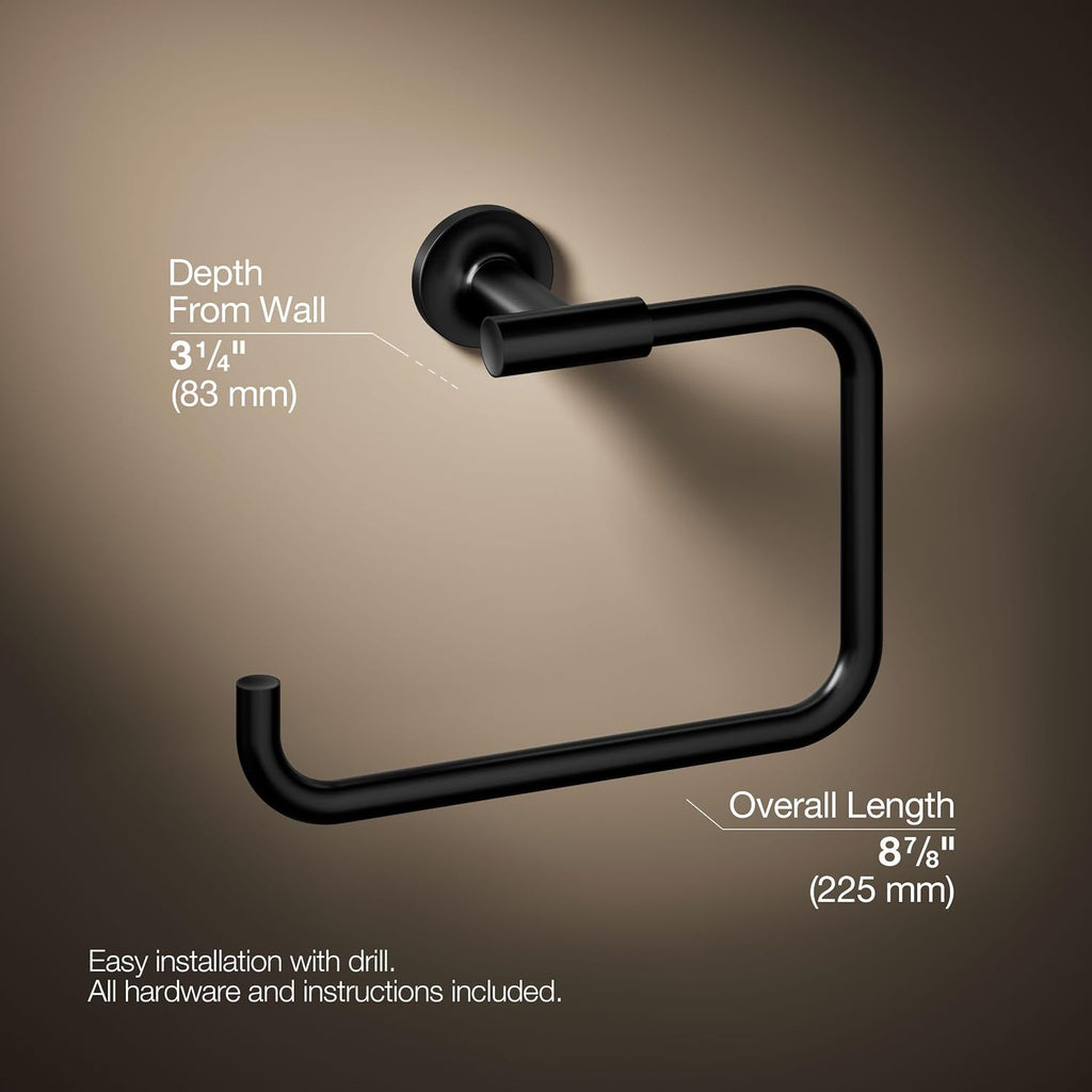 KOHLER 14441-BL Purist Towel Ring, for Bathroom, Wall-Mount Ring, Bathroom Towel Holder, Matte Black