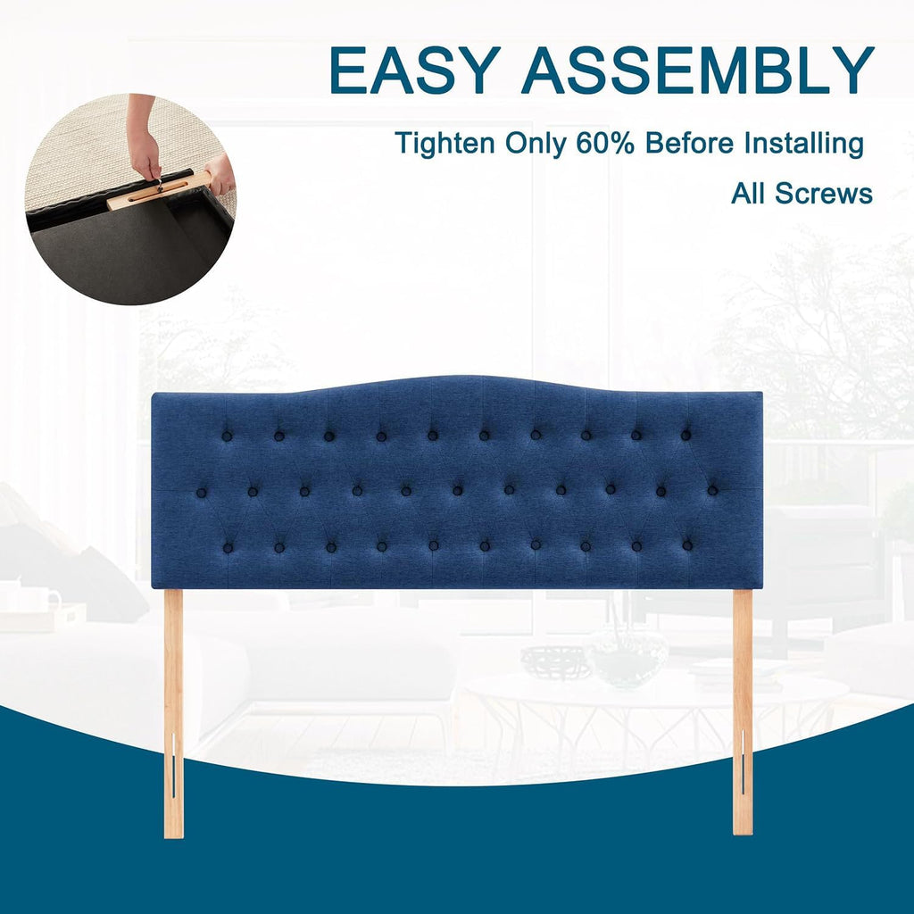 Huatean Home Tufted Upholstered Headboard King Size, Sturdy & Durable Solid Wood Bed headboard, Fabric Headboard Adjustable Height from 37' to 51', Modern Button Diamond Design Head Board, Blue