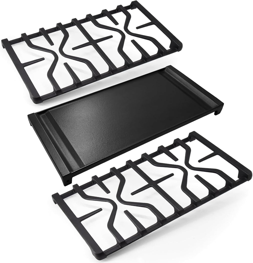 WB31X24738 Cast Iron Griddle & WB31X27151 Stove Grates Replacement for GE Gas Stove JGBS66REKSS, JGB700SEJ4SS, JGSS66SEL1SS, JGSS66SEL3SS, Griddle Plate Side Burner Grate Cooktop for GE Range Parts.
