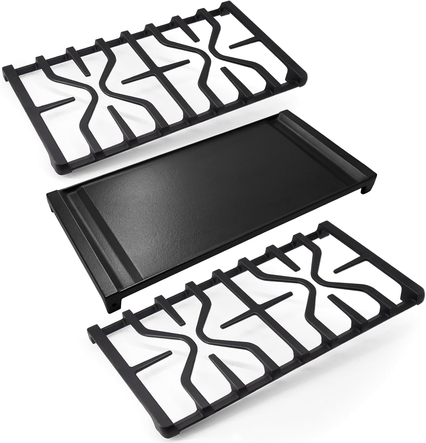WB31X24738 Cast Iron Griddle & WB31X27151 Stove Grates Replacement for GE Gas Stove JGBS66REKSS, JGB700SEJ4SS, JGSS66SEL1SS, JGSS66SEL3SS, Griddle Plate Side Burner Grate Cooktop for GE Range Parts.