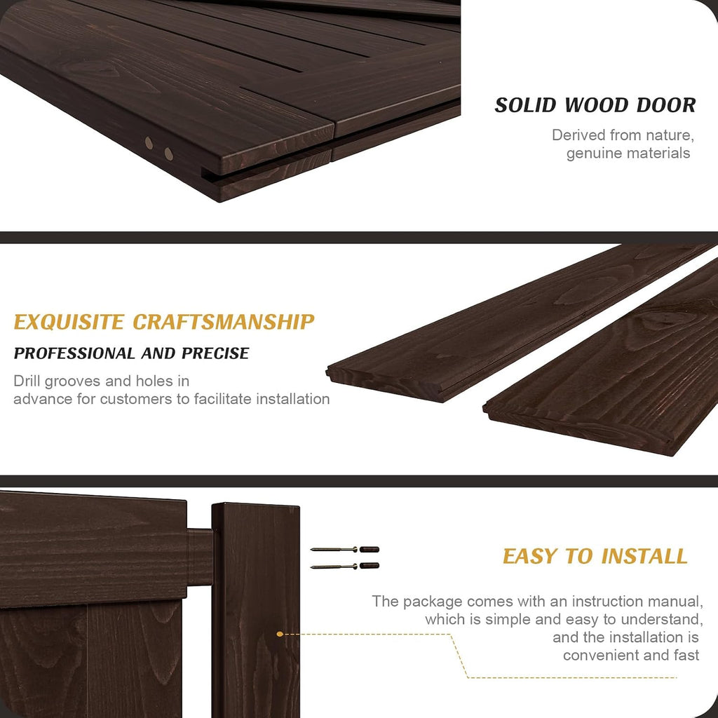 FREDBECK 42in x 84in Brown Barn Door with 7ft (84inch) Barn Door Hardware Track Kit and Handle Included, Double Surfaces,Simple Assembly is Required,K-Frame,Coffee