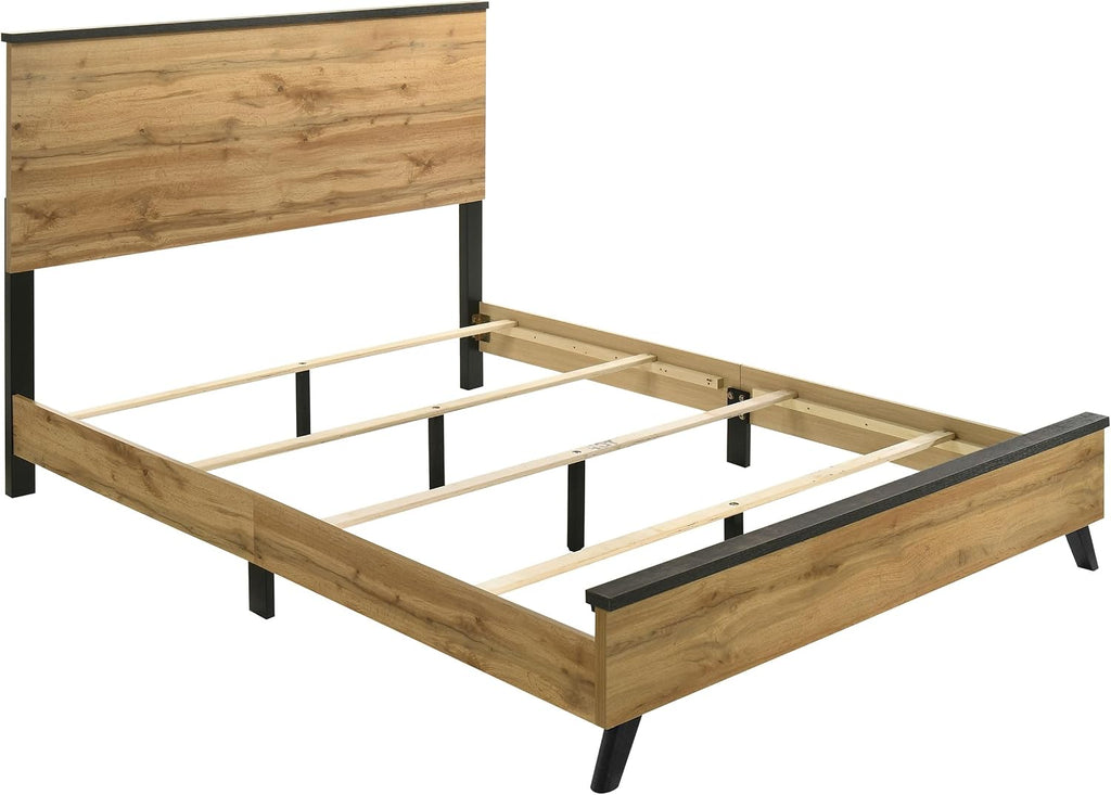 Coaster Home Furnishings Kaywood Mid-Century Modern 5-Piece Bedroom Set Eastern King Size Panel Bed Frame 52-inch Headboard Weathered Brown and Natural Pine 225001KE-S5
