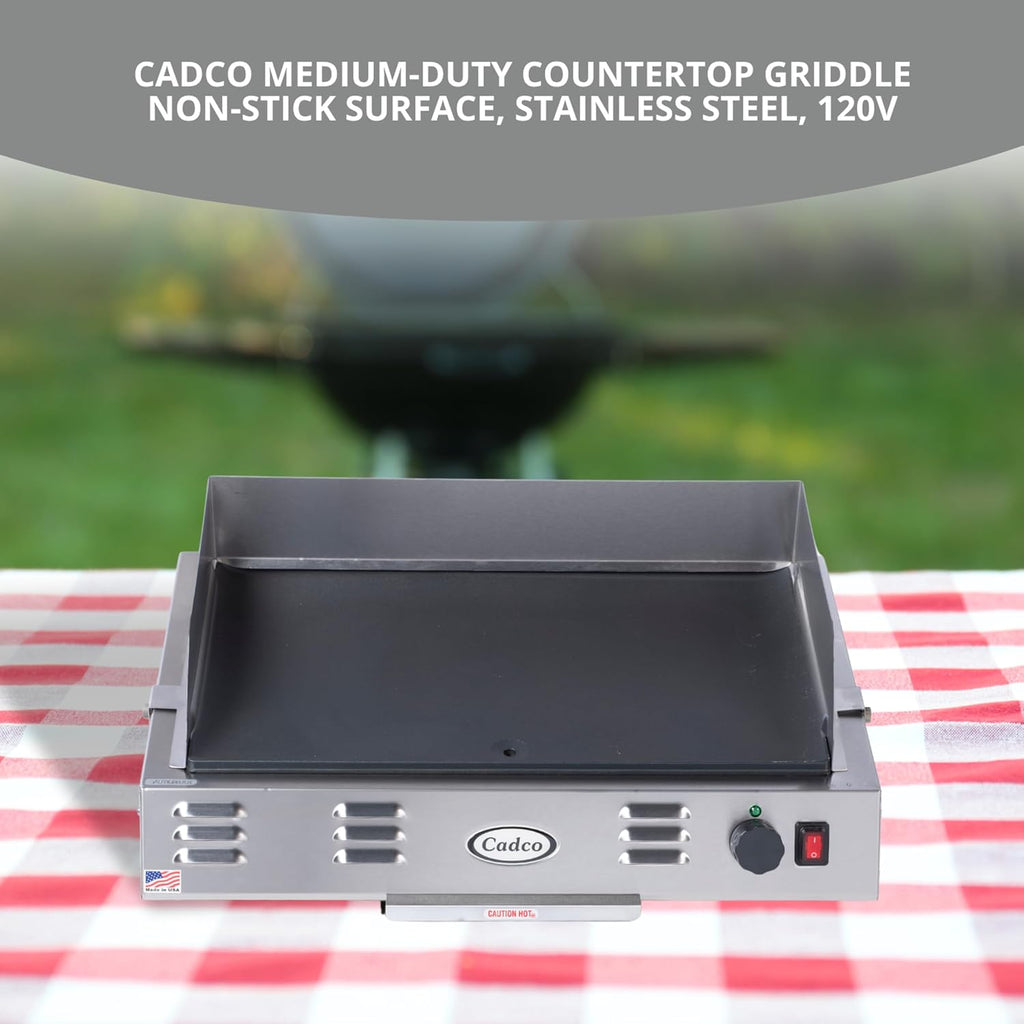 Cadco CG-10 Countertop Space Saver Griddle, Stainless Steel, 120v, 21' x 12' Cooking Area, For Commercial Use