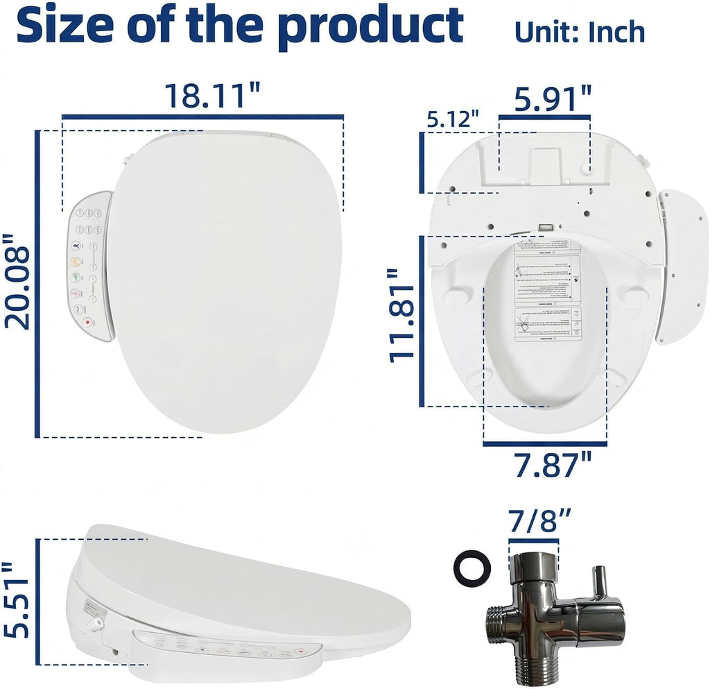 Electric Heated Bidet Toilet Seat with Touch Panel, Warm Water Wash, Self-Cleaning Nozzle, Warm Air Dryer, Deodorizer, Soft-Close Lid, LED Display & Night Light, Easy Install, Elongated