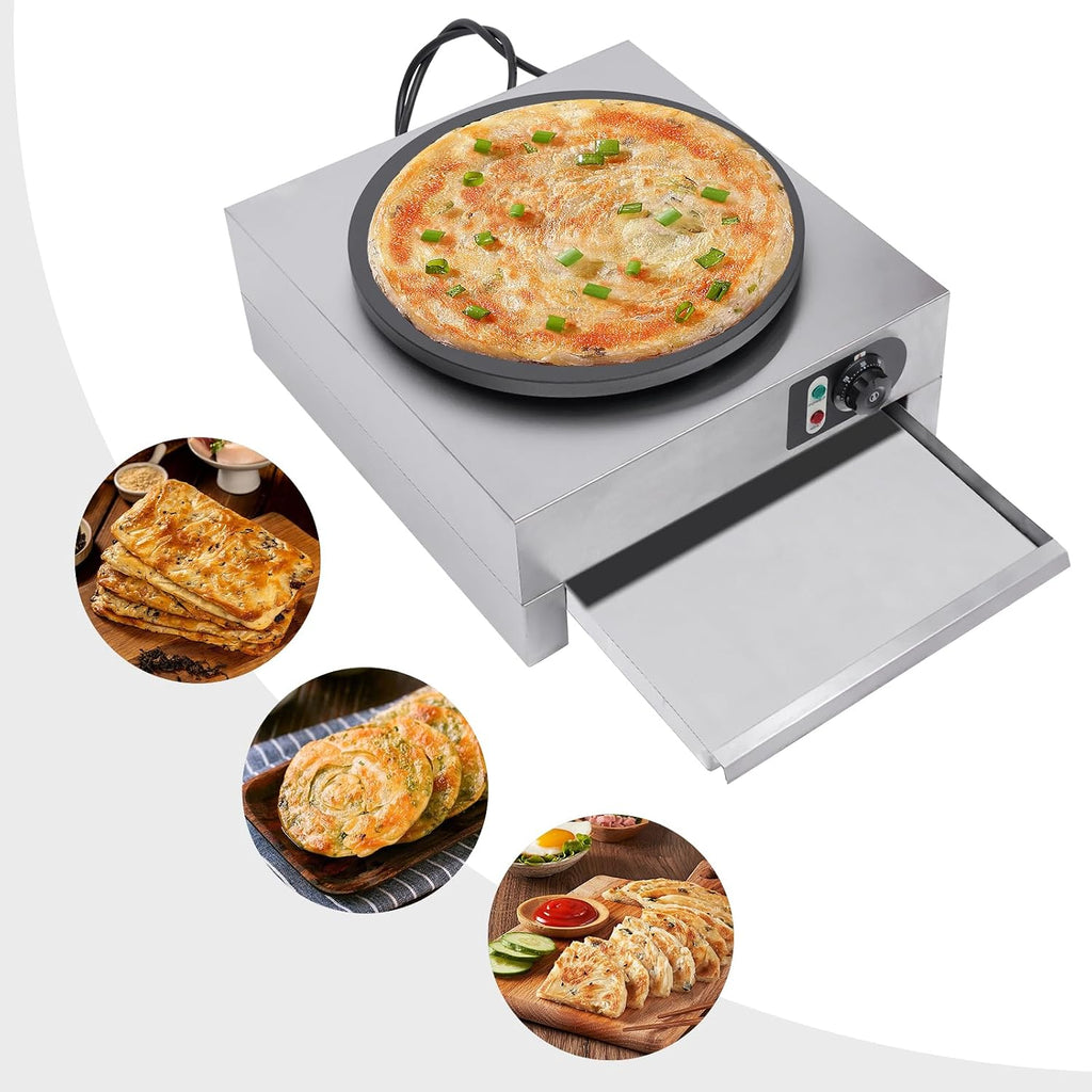 Electric Crepe Pancake Maker, 16 Inch Cast Iron Baking Pan Crepe Griddle Electric Crepe Machine Maker, Nonstick Commercial Crepe Maker, Temp. Range 122-572℉ for Crepes, Tortillas, Blintzes