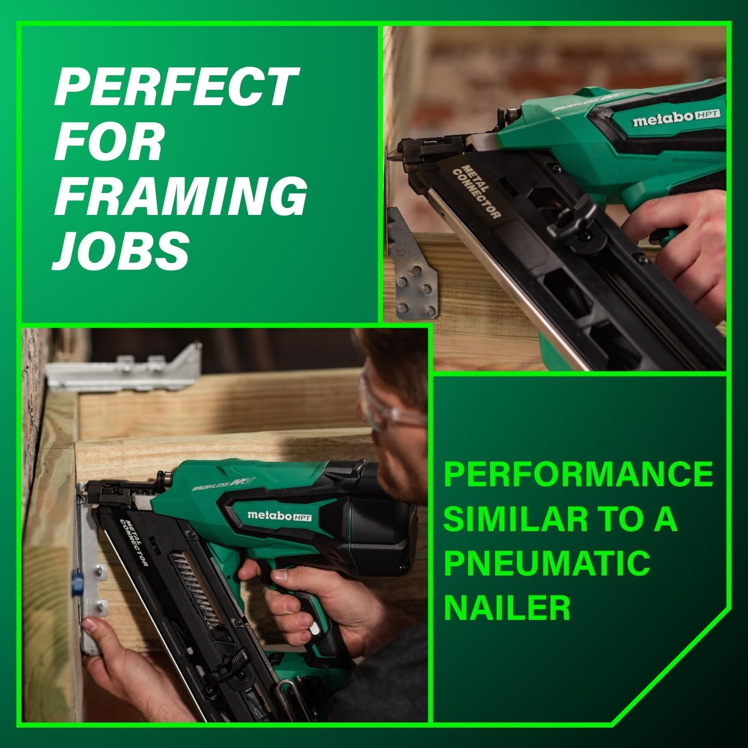Metabo HPT 36V MultiVolt Cordless Metal Connector Nailer, Power Tool MultiVolt 36V 2.5 Ah Li-ion battery, Pro Tools Innovation Award Winner, Drives 1-1/2' to 2-1/2' Nails, 900 per Charge, NR3665DA