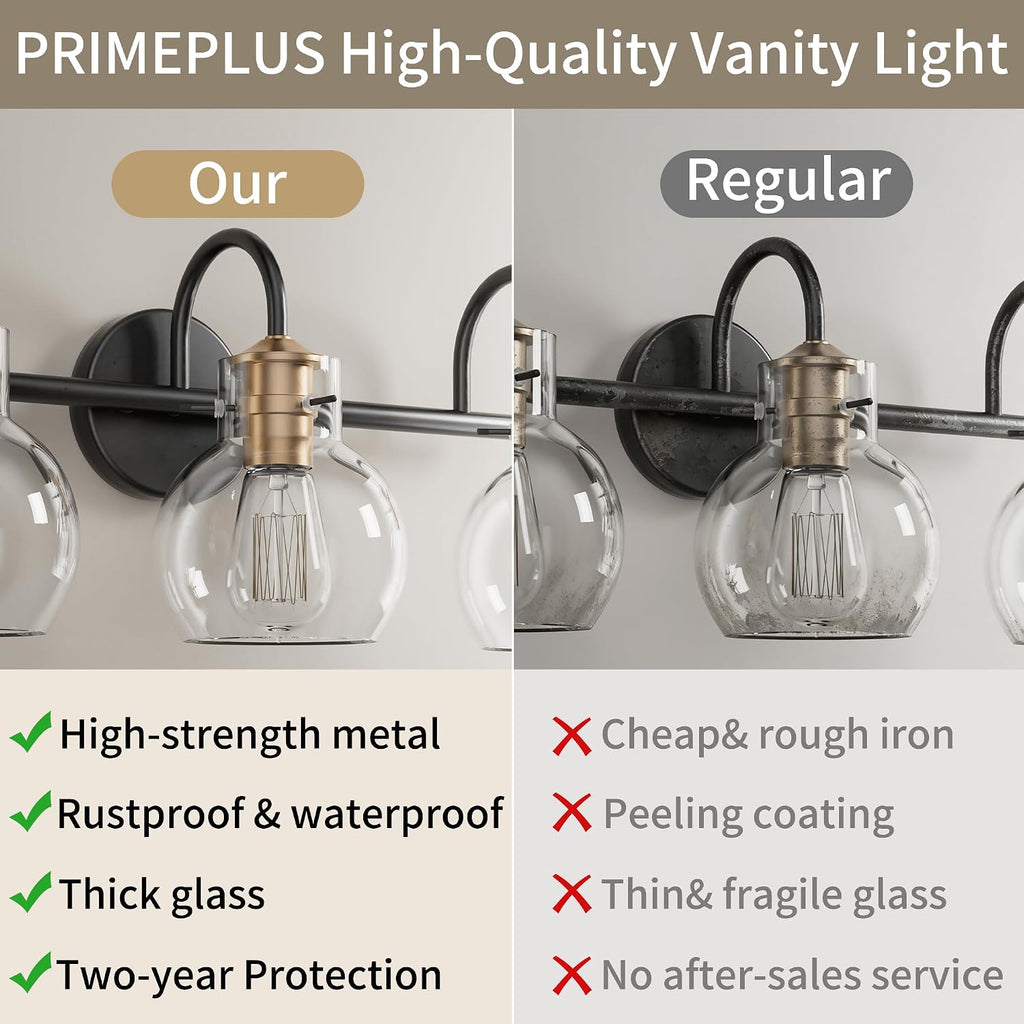 4 Light Bathroom Light, Black and Red Copper Bathroom Vanity Fixtures Over Mirror, Modern Copper Vanity Light with Clear Glass Shade, Black Wall Sconce for Bathroom, Bedroom