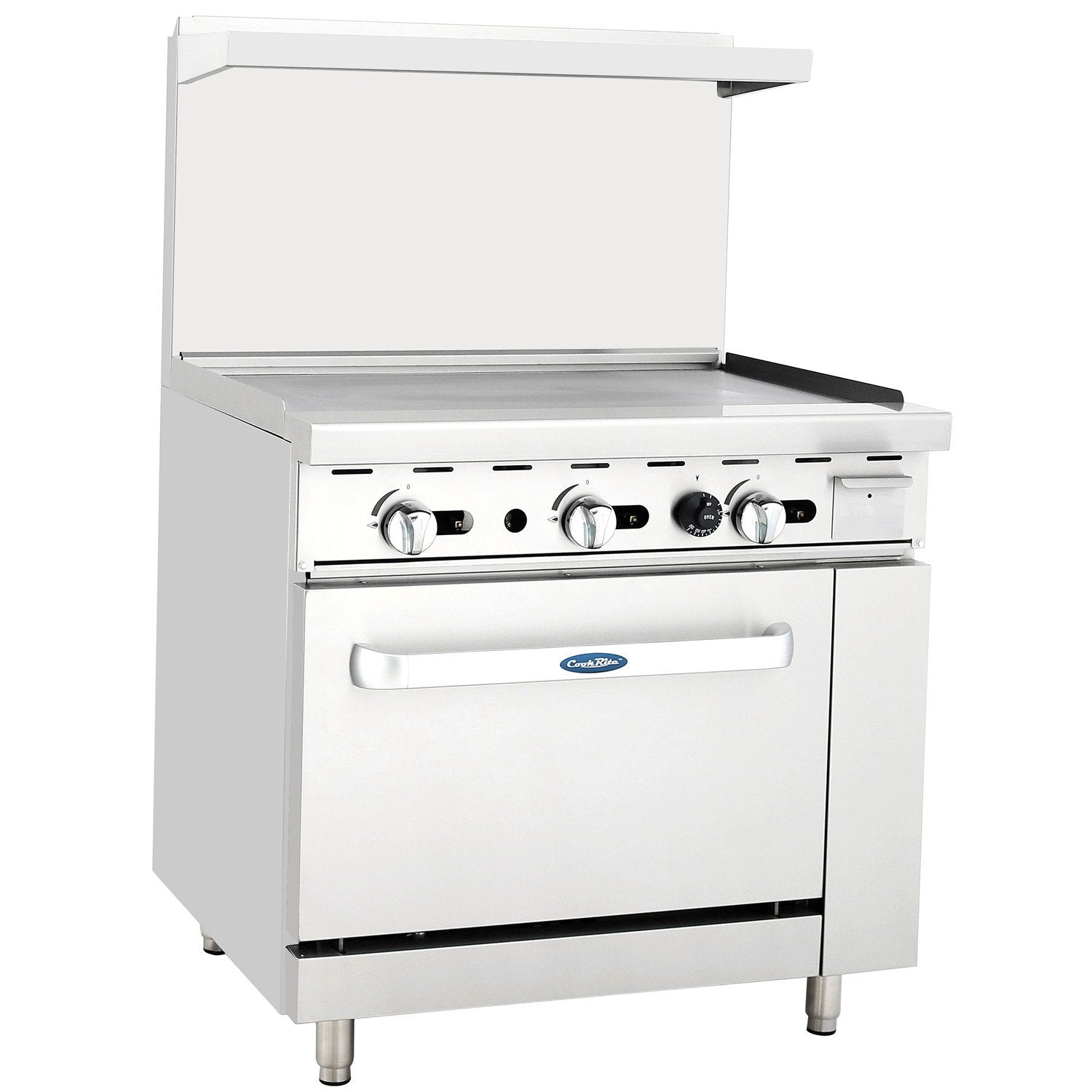 Atosa CookRite AGR-36G-NG 36' Griddle Gas Range with Full-Size Oven and Backsplash Grill/Roast | 36' x 20 5/8' Steel Plate / 1 Oven Burner | Heavy Duty Stainless Steel, 102,000 BTU, Natural Gas