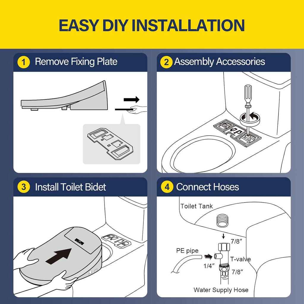 Bidet Toilet Seat with Adjustable Heated Seat & Water, Air Dryer, Quiet Close Lid, Wireless Remote - Electric Bidet Seat 201SP (Elongated)
