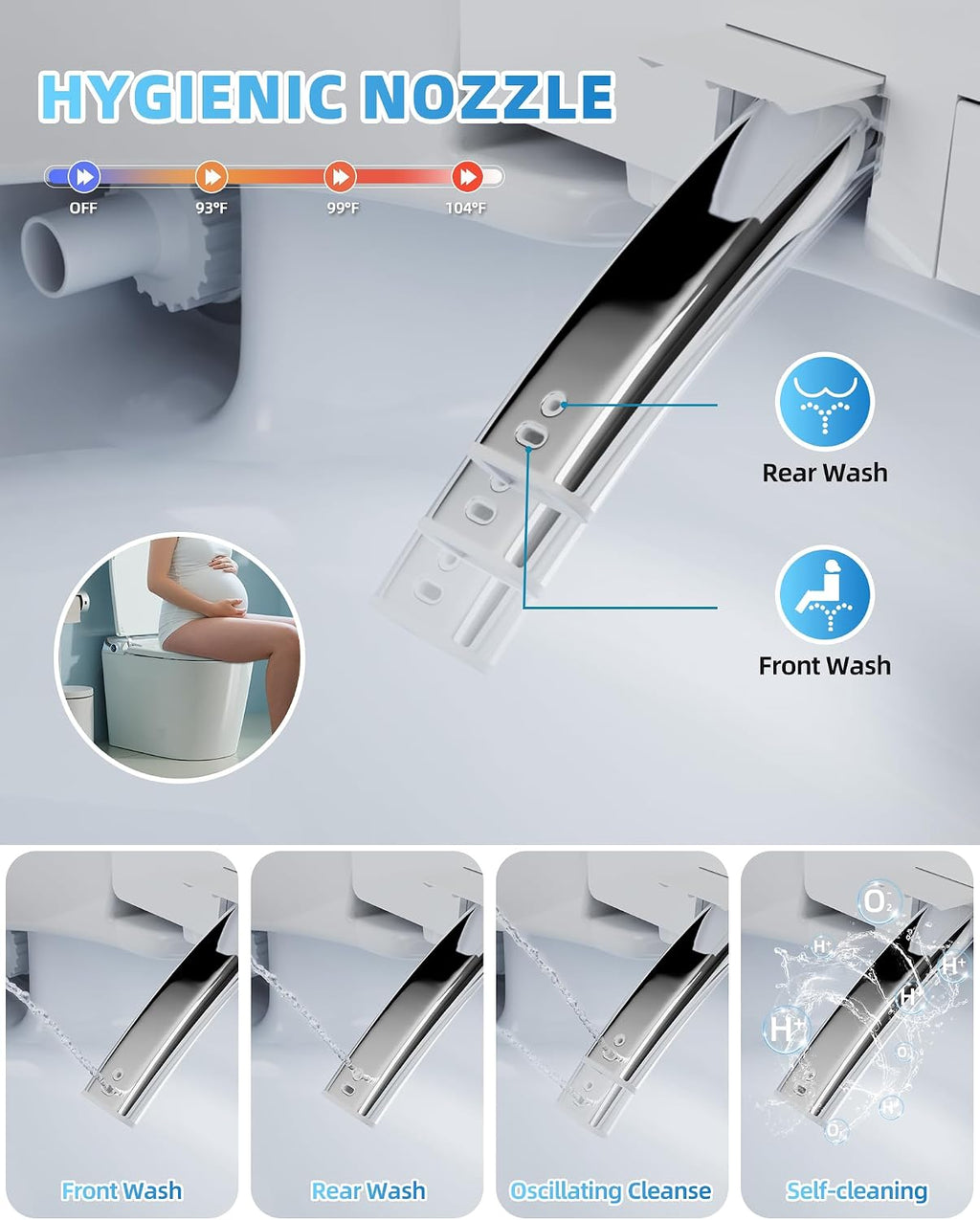Sanyipace Smart Toilet with Built-In Tank, Heated Seat, Self-Cleaning Nozzle for Feminine Hygiene, ADA Comfort Height Elongated One Piece Toilet with Bidet, LED Fahrenheit Display, Soft Close Lid