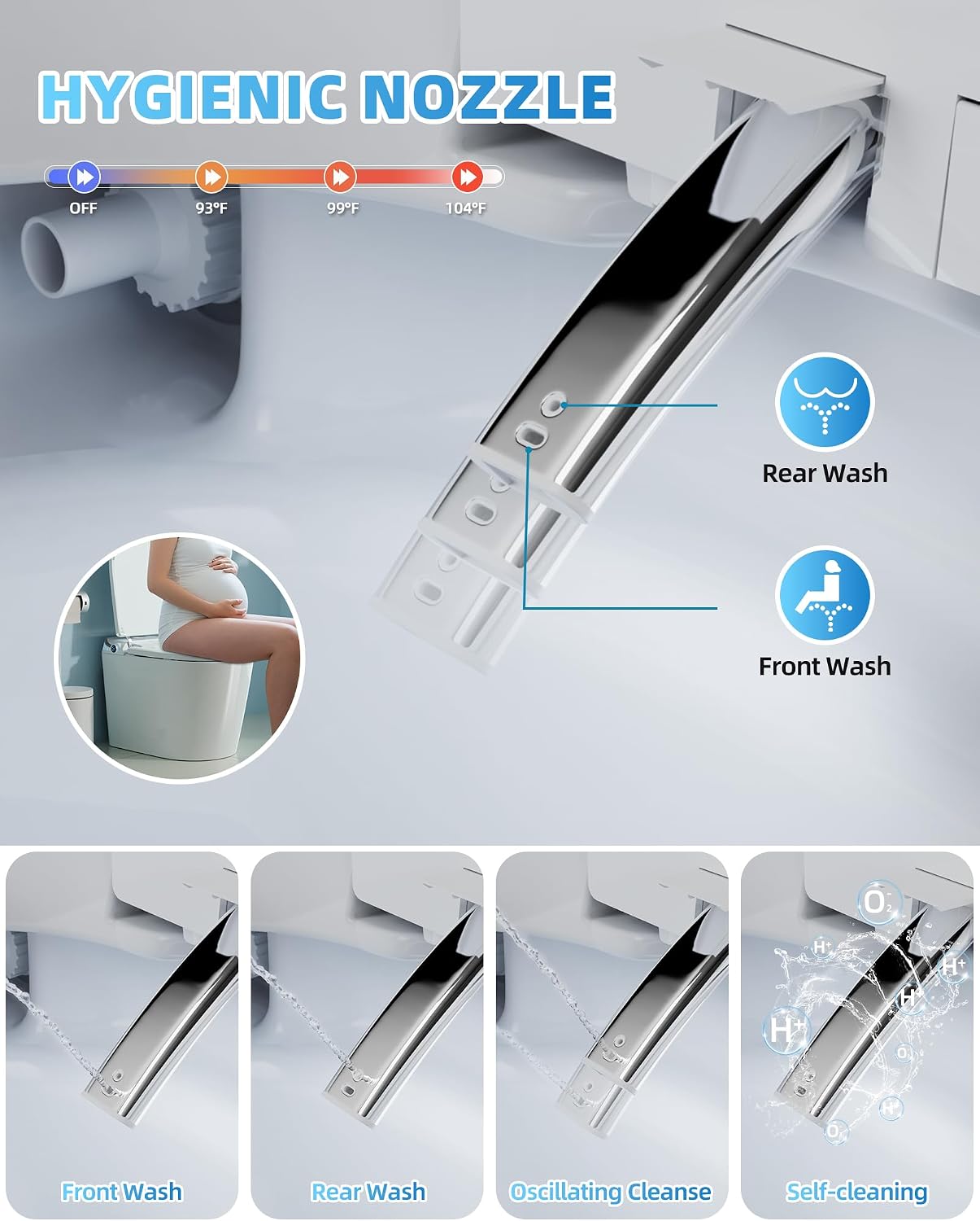 Sanyipace Smart Toilet with Built-In Tank, Heated Seat, Self-Cleaning Nozzle for Feminine Hygiene, ADA Comfort Height Elongated One Piece Toilet with Bidet, LED Fahrenheit Display, Soft Close Lid