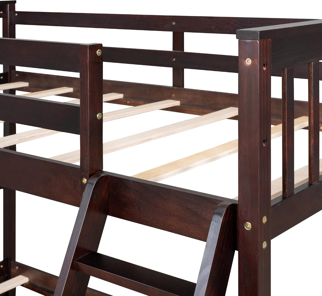Harper & Bright Designs Twin Over Full Bunk Bed with Two Storage Drawers,Guardrails and Ladder,Solid Wood Bunk Bed Convertible to 2 Separated Platform Beds (Espresso)