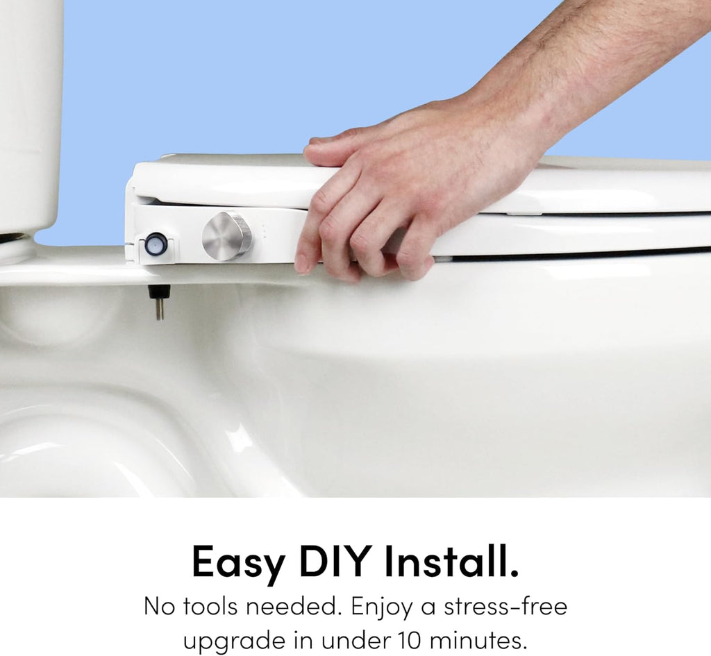 TUSHY Wave Non-Electric Bidet Toilet Seat: Sleek Round Design, Quick-Release for Easy Cleaning (DuoFlow Front & Rear Wash, Self-Cleaning Nozzle, Soft-Close Lid), 10-Min DIY Install, Platinum Knob