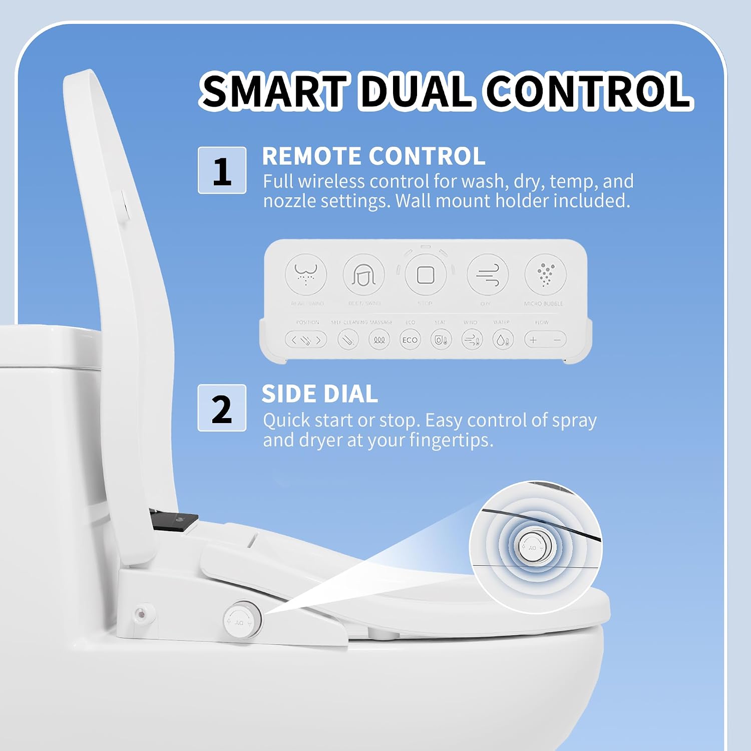 DeerValley Electric Bidet Toilet Seat with Heated Seat, Hot & Cold Massage and Micro Bubble Wash, Auto Deodorization, Warm Air Dryer, Adjustable Warm Water, Slow Closed Lid, LED Display, Elongated