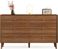 Messenya 6 Drawer Dresser for Bedroom, 47 Inch Walnut Dresser for Closet, Mid Century Wood Chest of Drawers with Natural Texture & Pre-Embedded Slots for TV Stand, Living Room, Hallway, Office