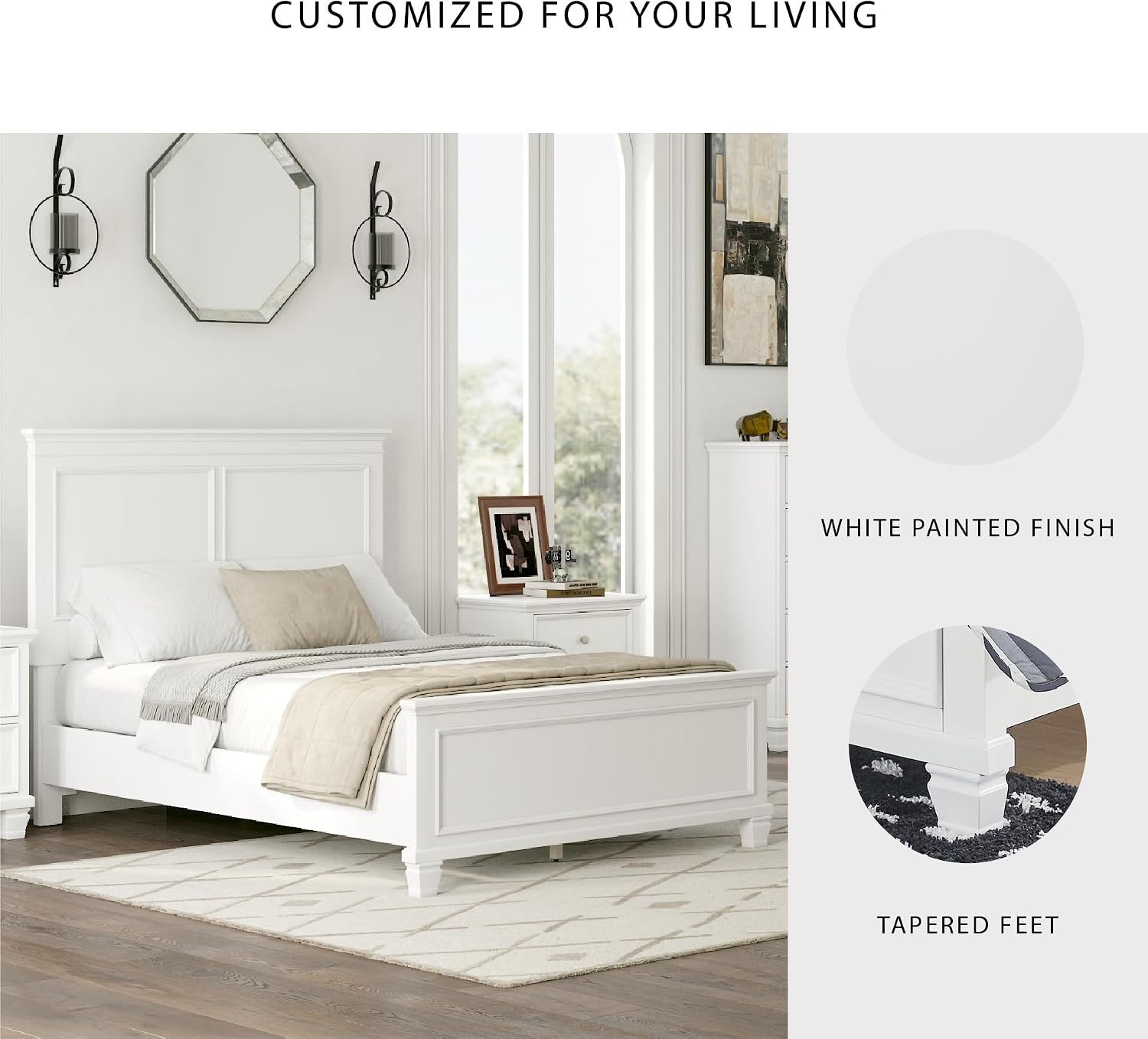 Signature Design by Ashley Fortman Transitional Full Panel Bed with Tapered Feet, Foundation or Box Spring Needed, White